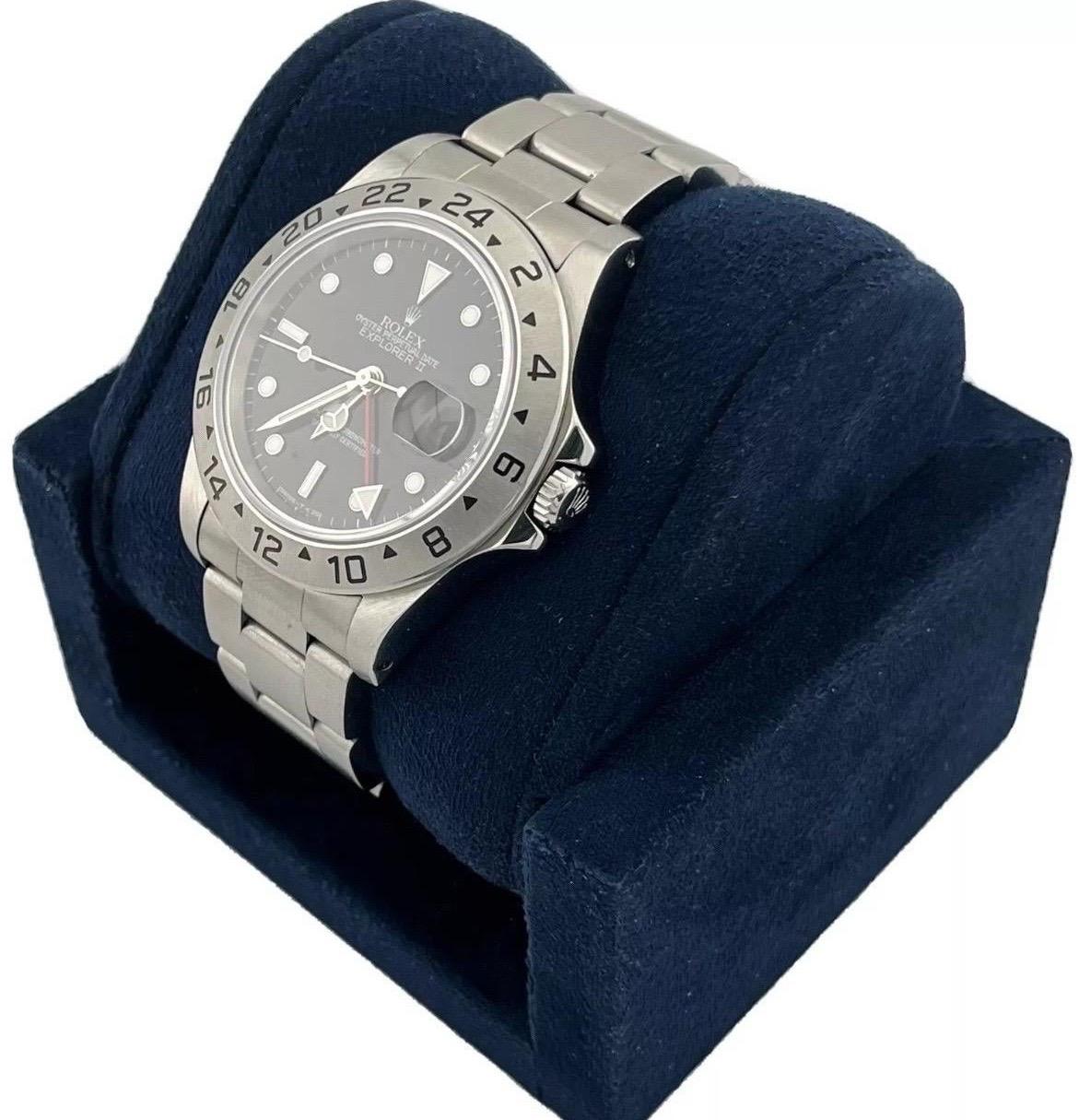 Rolex Explorer II 40mm 16570 Black Dial Stainless Steel GMT Date Mens Watch Pour hommes en vente