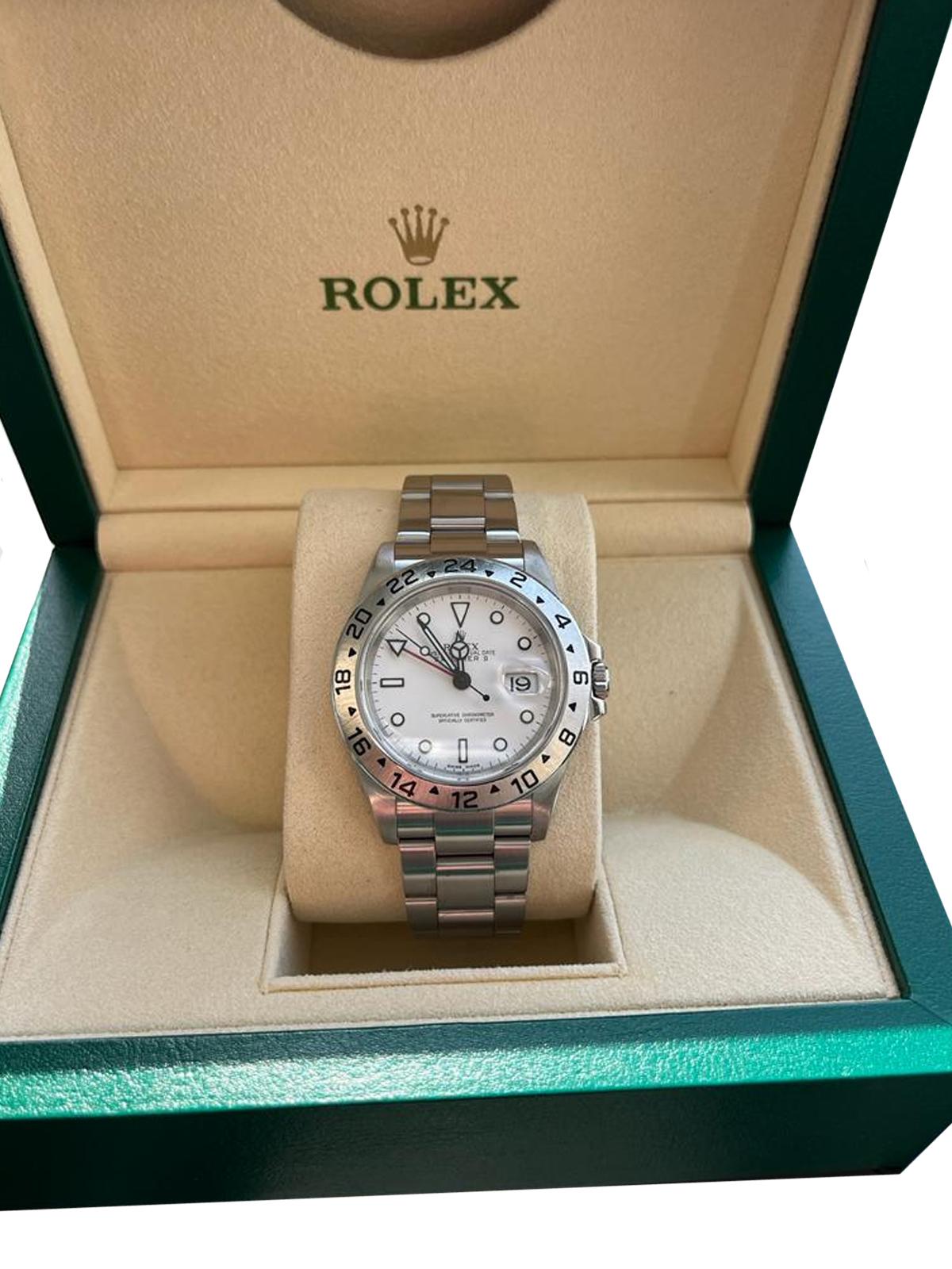 Rolex Explorer II Montre pour hommes avec cadran polaire blanc et bracelet Oyster en acier 16570 en vente 6