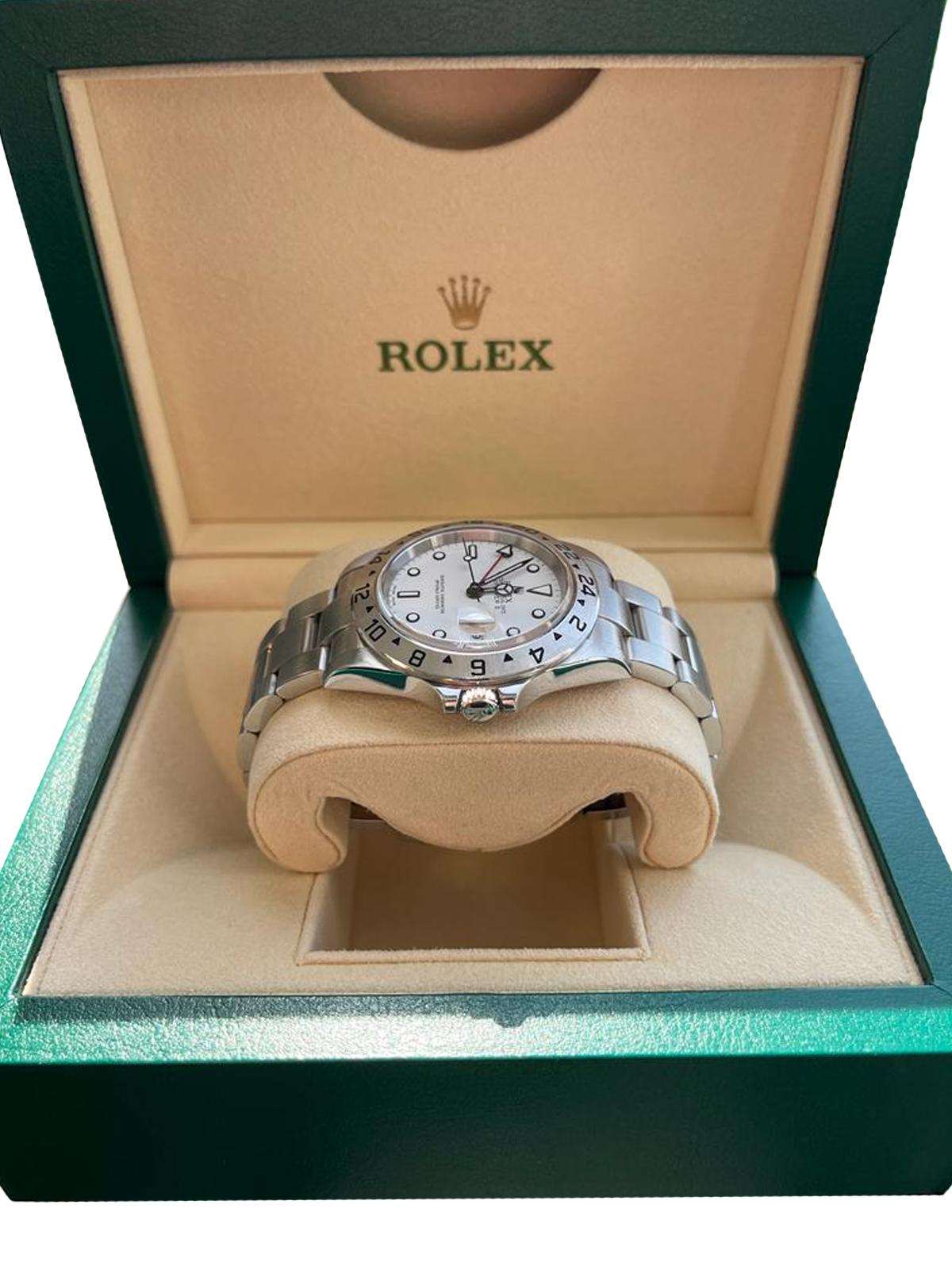 Rolex Explorer II Montre pour hommes avec cadran polaire blanc et bracelet Oyster en acier 16570 en vente 7