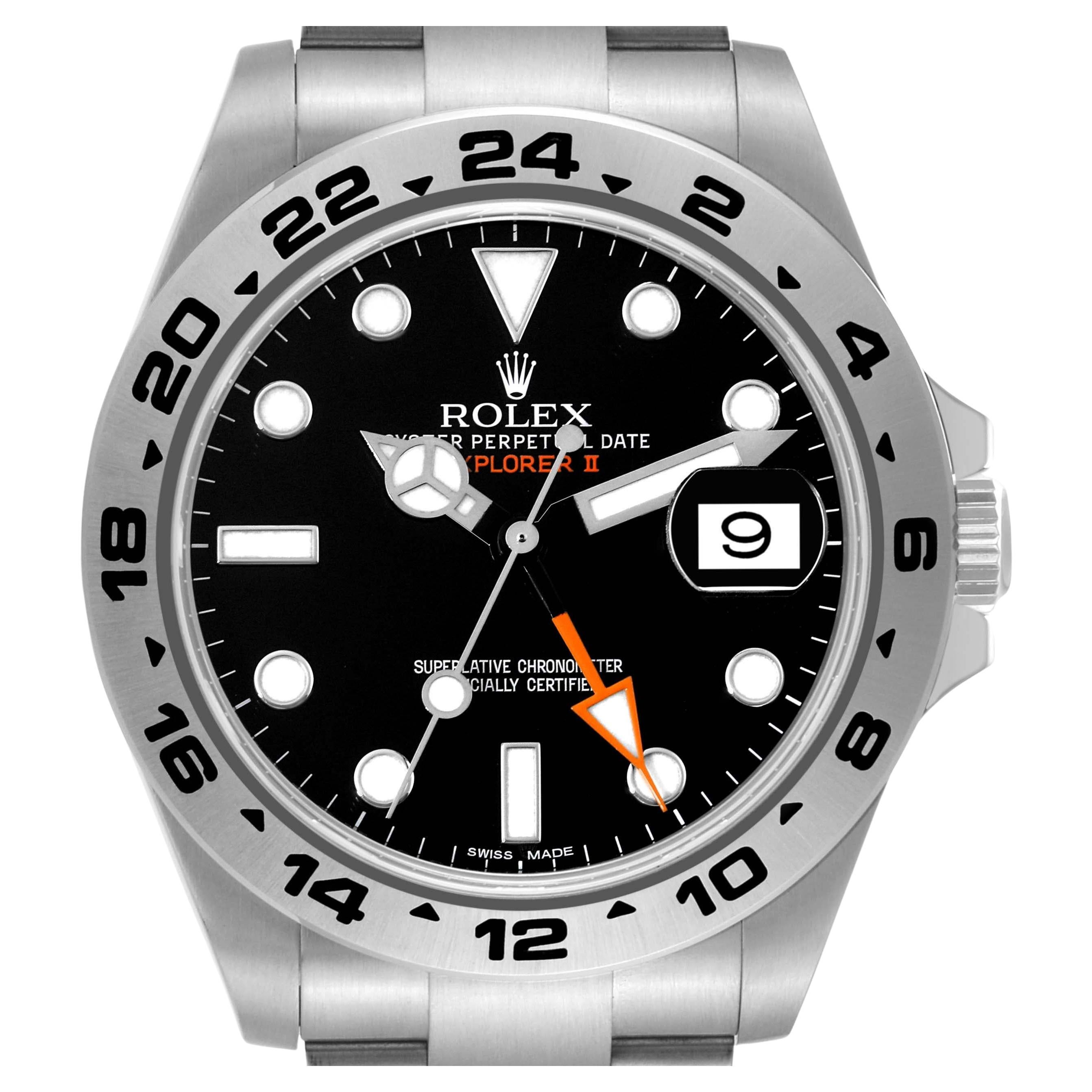 Rolex Explorer II 42 Black Dial Orange Hand Steel Mens Watch 216570 Box Card