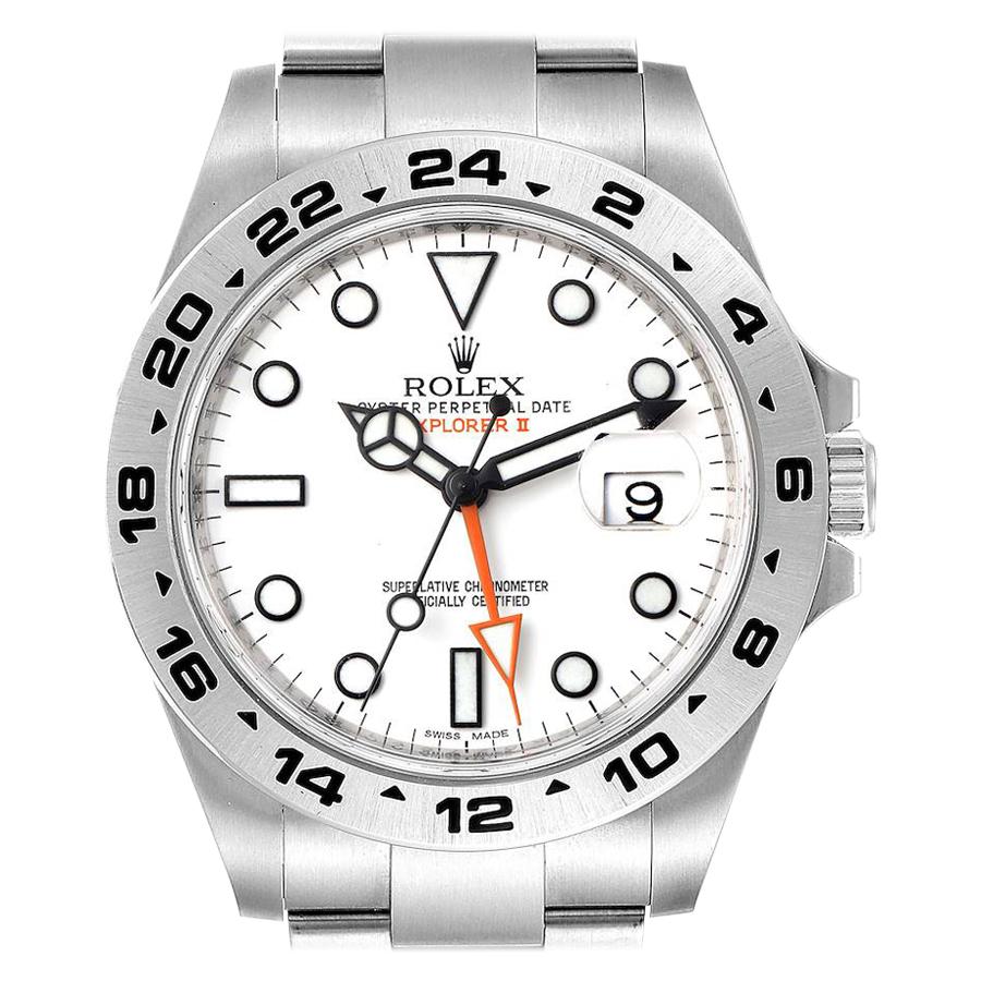 Rolex Explorer II 42 White Dial Orange Hand Steel Mens Watch 216570 Box Card For Sale