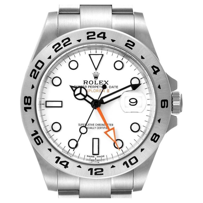 Rolex Explorer II 42 White Dial Orange Hand Steel Mens Watch 216570 Box  Card For Sale at 1stDibs