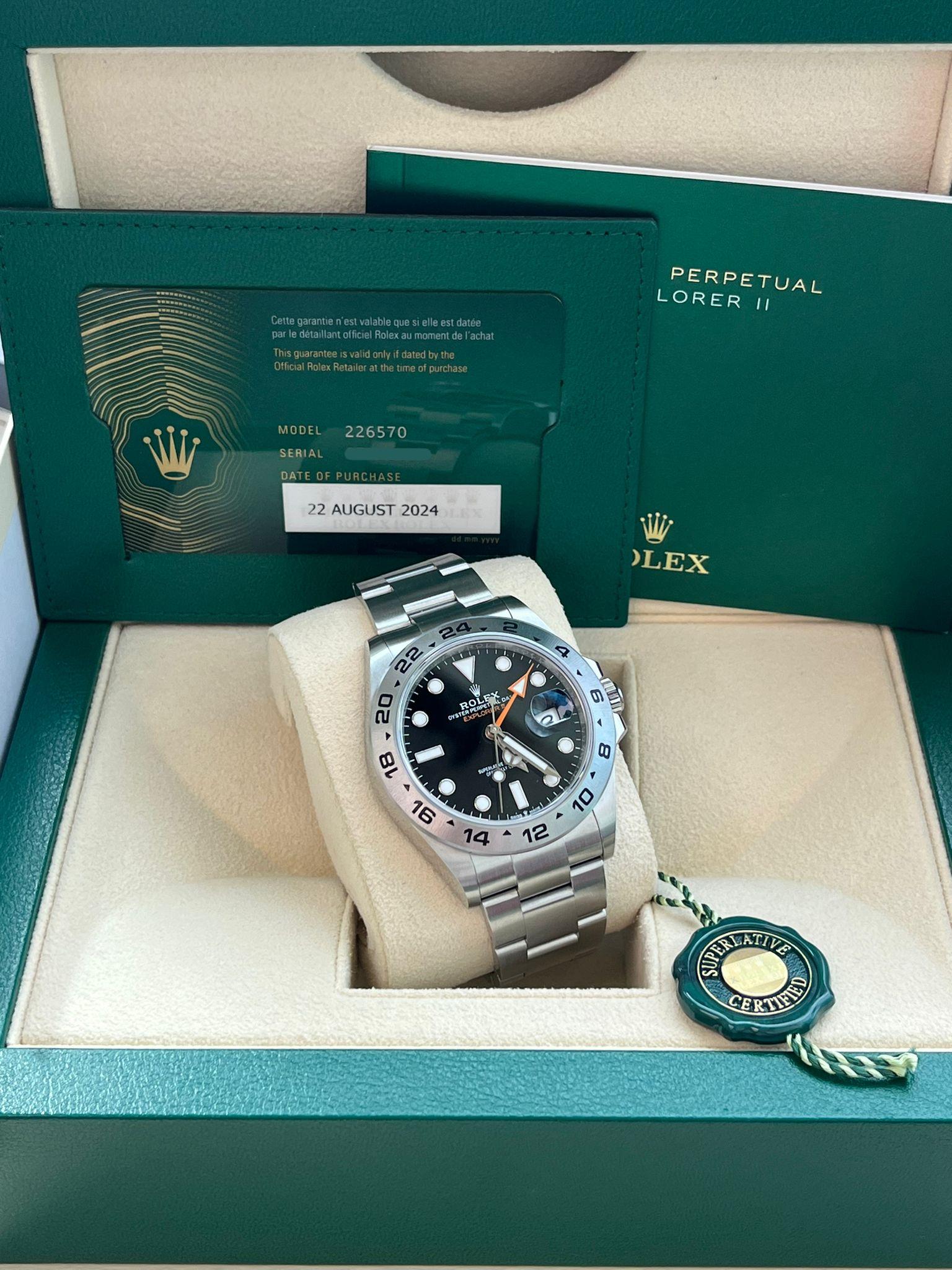 Modernist Rolex Explorer II 42mm Automatic Black Orange Dial Oystersteel Mens Watch 226570 For Sale
