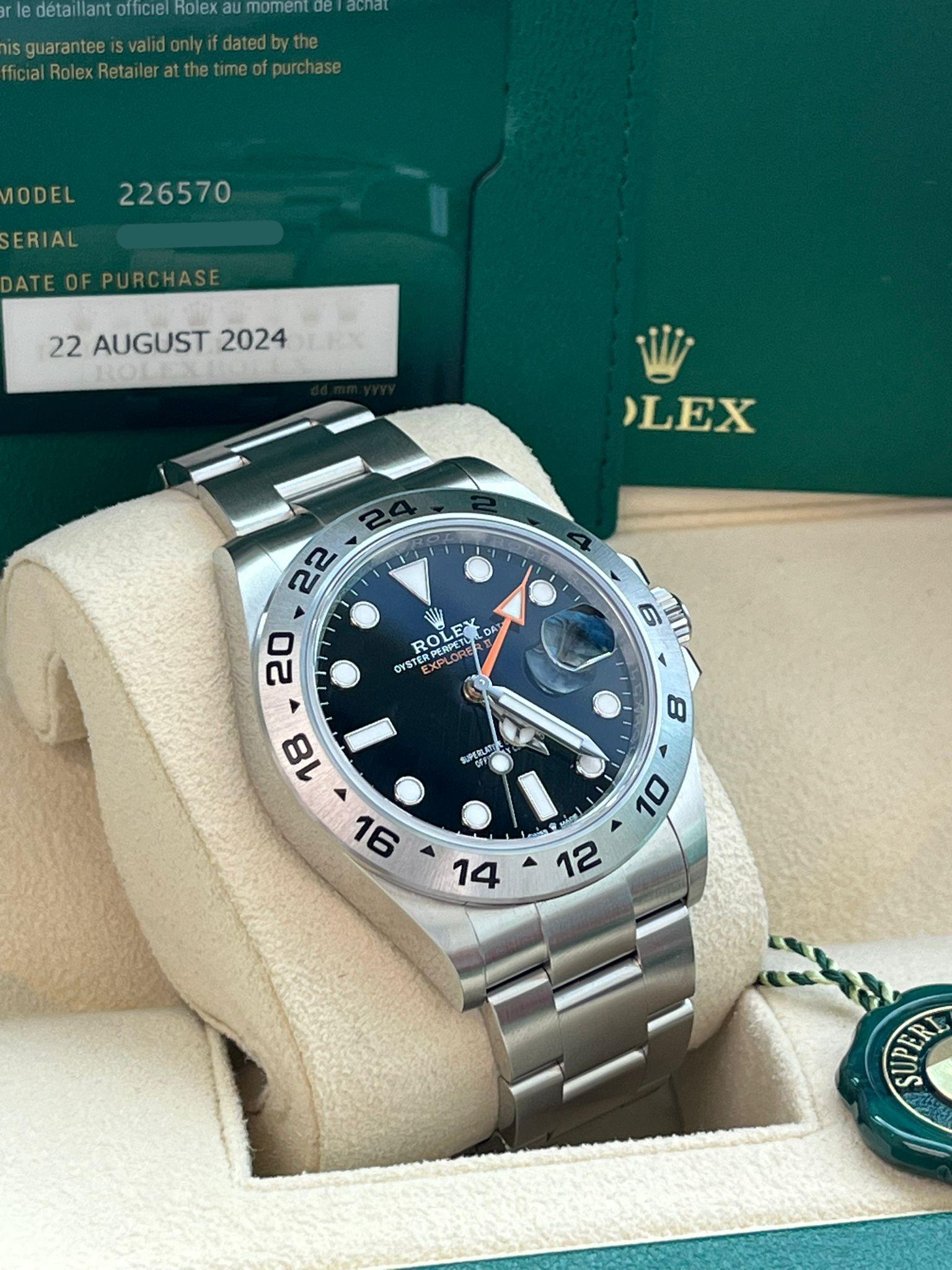 Rolex Explorer II 42mm Automatic Black Orange Dial Oystersteel Mens Watch 226570 In New Condition For Sale In Aventura, FL
