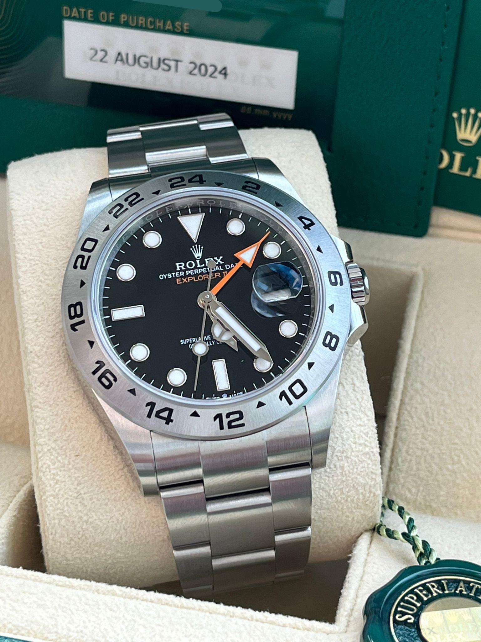 Women's or Men's Rolex Explorer II 42mm Automatic Black Orange Dial Oystersteel Mens Watch 226570 For Sale