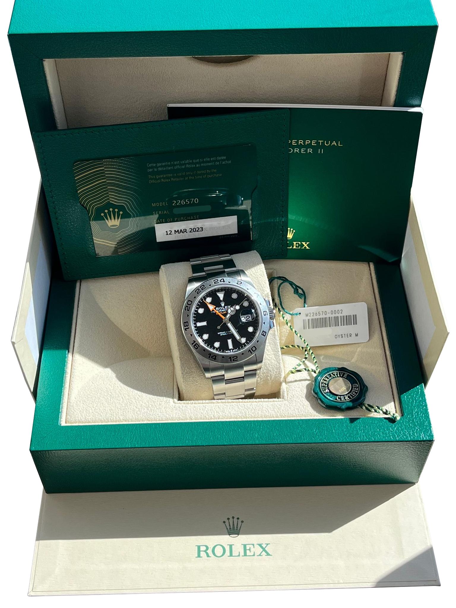 Modernist Rolex Explorer II 42mm Black Dial Automatic Oystersteel Bracelet Watch 226570 For Sale