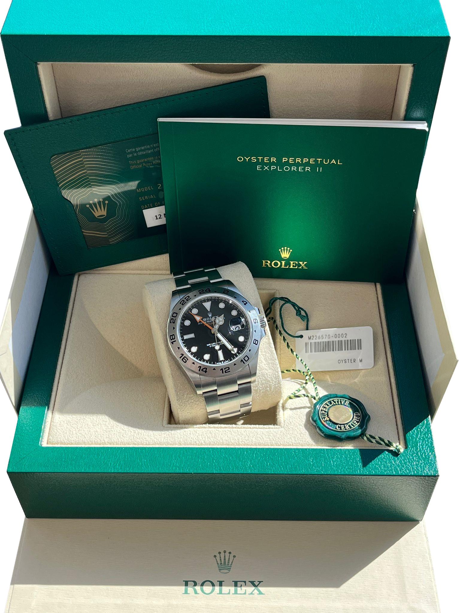 Rolex Explorer II 42mm Black Dial Automatic Oystersteel Bracelet Watch 226570 In New Condition For Sale In Aventura, FL