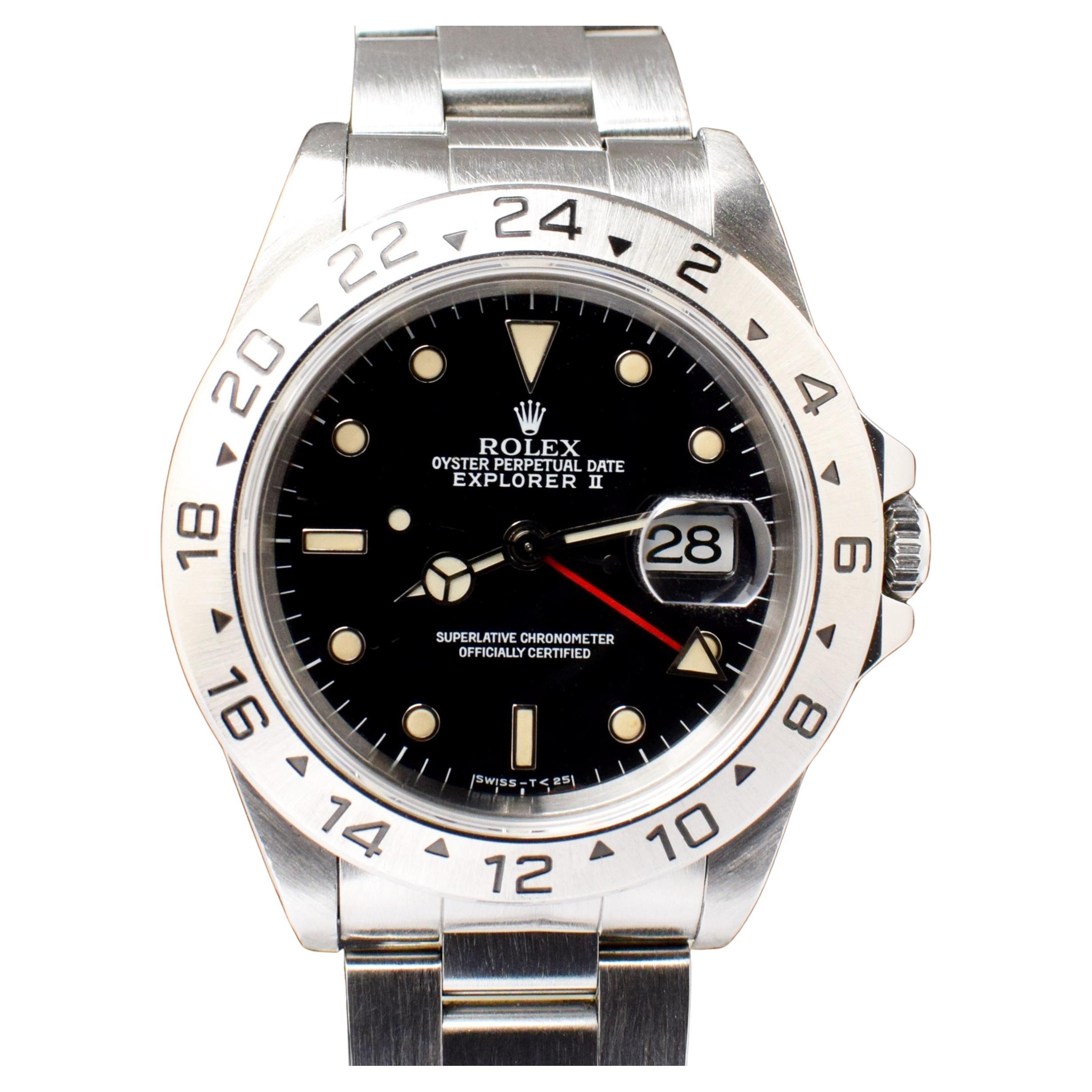 Rolex Explorer II Black Creamy Dial 16570 Steel Automatic Watch with Paper 1995 For Sale