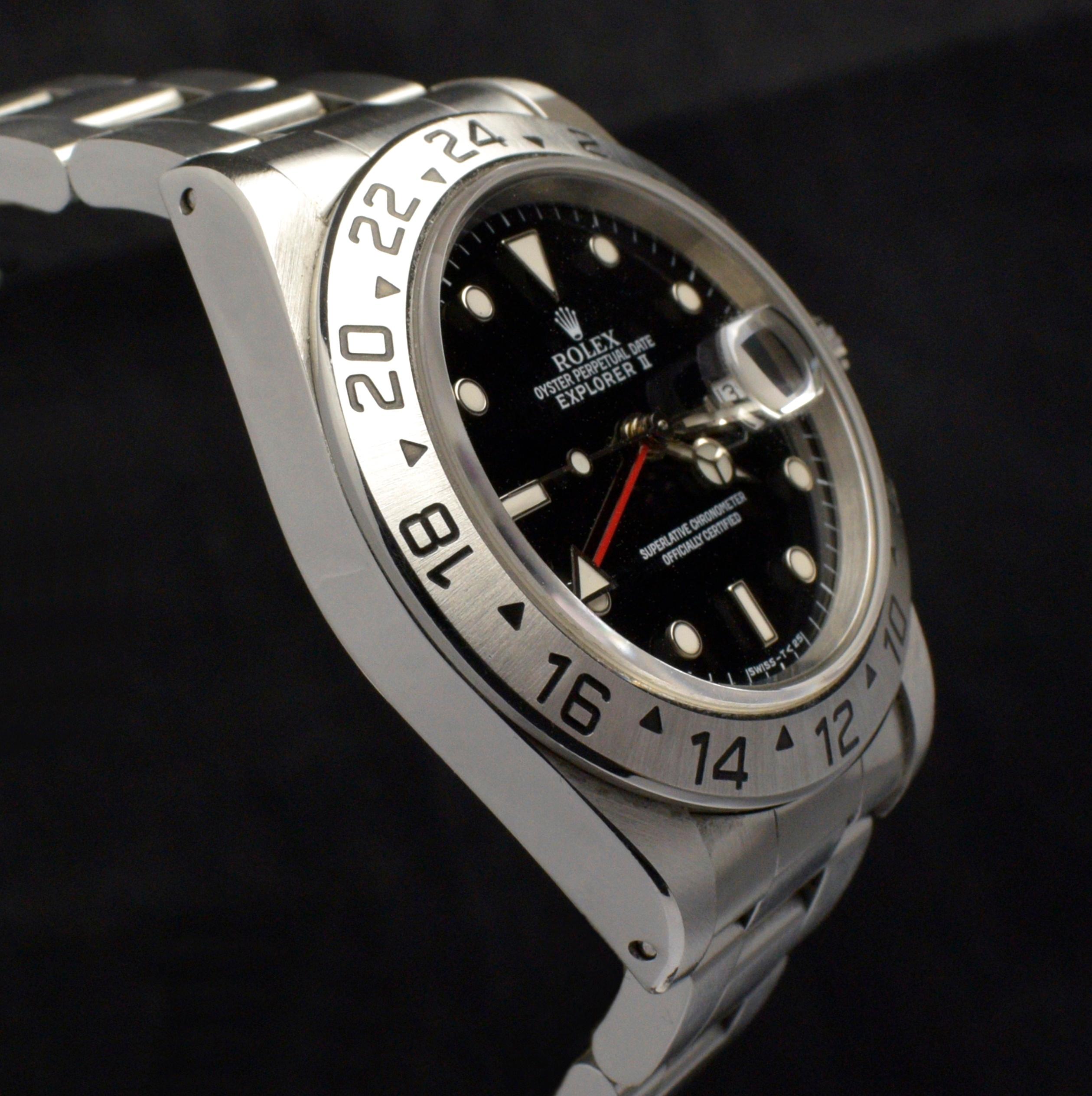 Women's or Men's Rolex Explorer II Black Dial 16570 Steel Automatic Watch 1993 For Sale