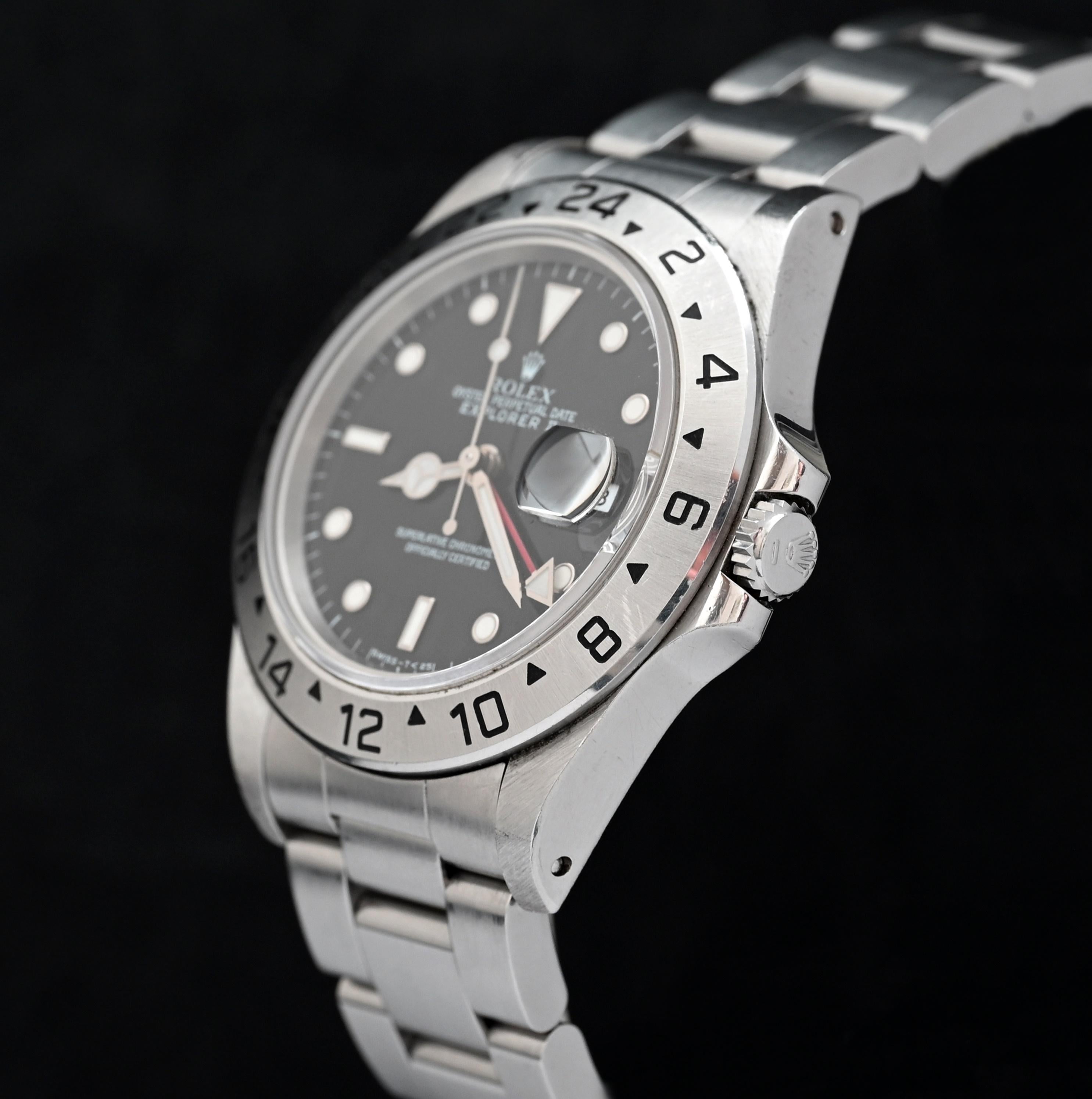 Rolex Explorer II Schwarzes Zifferblatt 16570 Stahl-Automatikuhr mit Originalpapier 1993 für Damen oder Herren