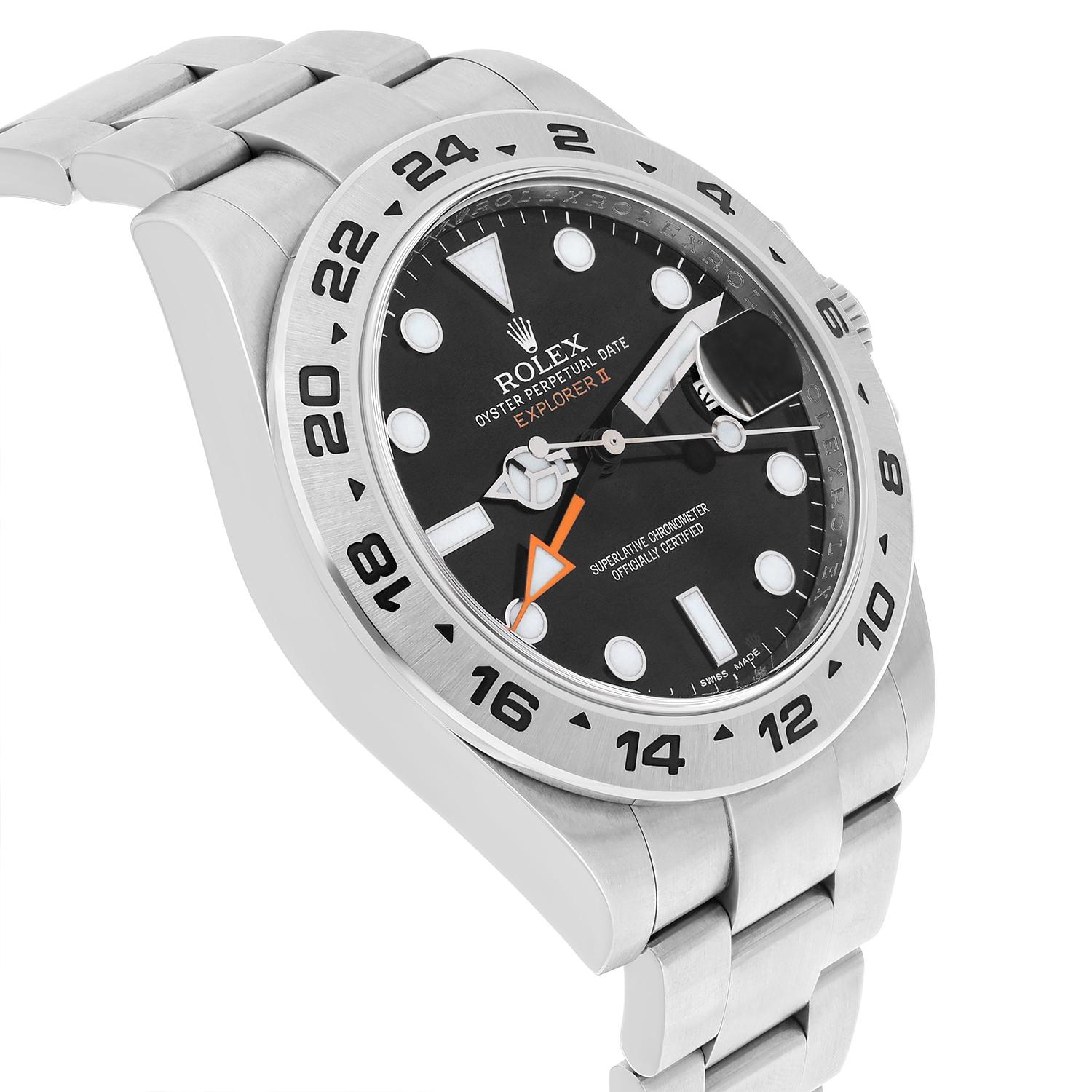 Rolex Explorer II Black Dial 42mm 216570 Stainless Steel Mens Watch In Excellent Condition For Sale In New York, NY