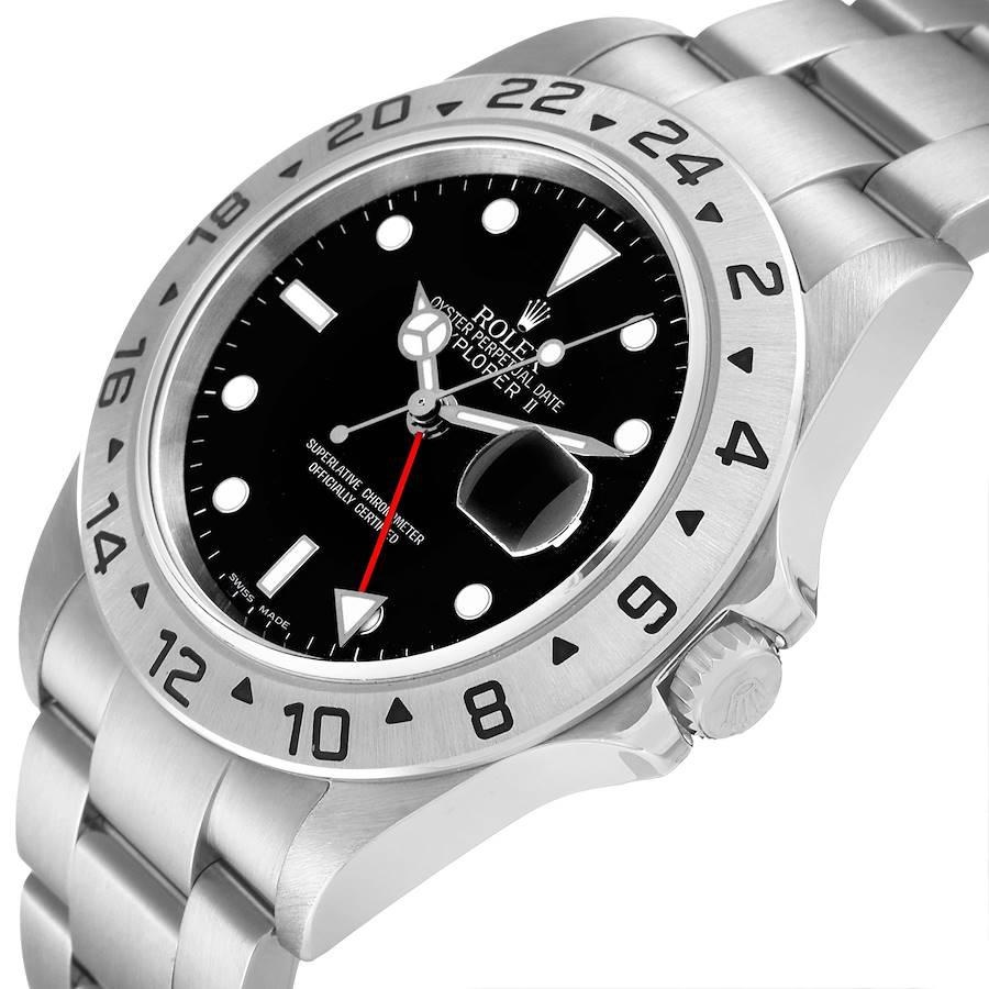 Rolex Explorer II Black Dial Automatic Steel Mens Watch 16570 Box Card In Excellent Condition For Sale In Atlanta, GA