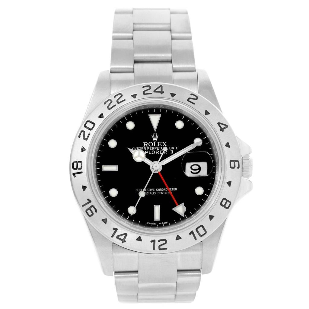 Rolex Explorer II Black Dial Parachrom Hairspring Watch 16570 Box In Excellent Condition For Sale In Atlanta, GA