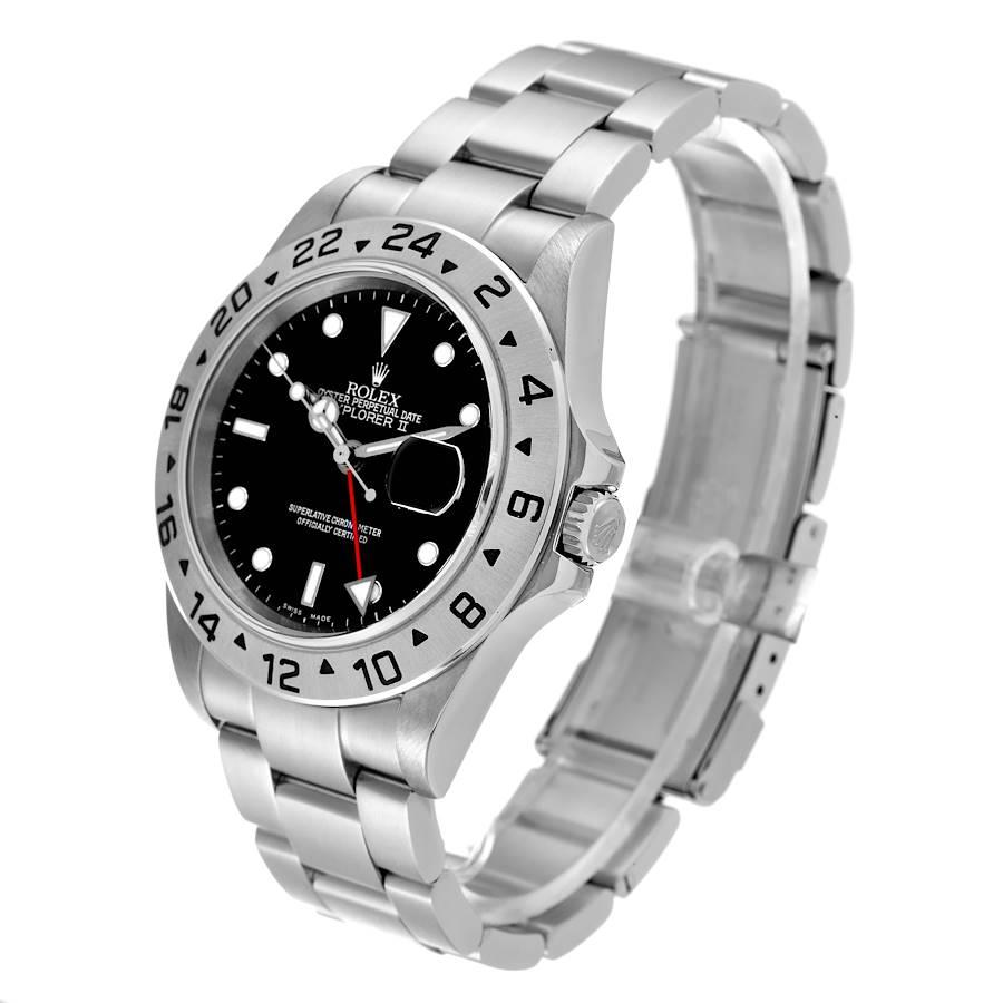 Rolex Explorer II GMT Black Dial Red Hand Steel Mens Watch 16570 at