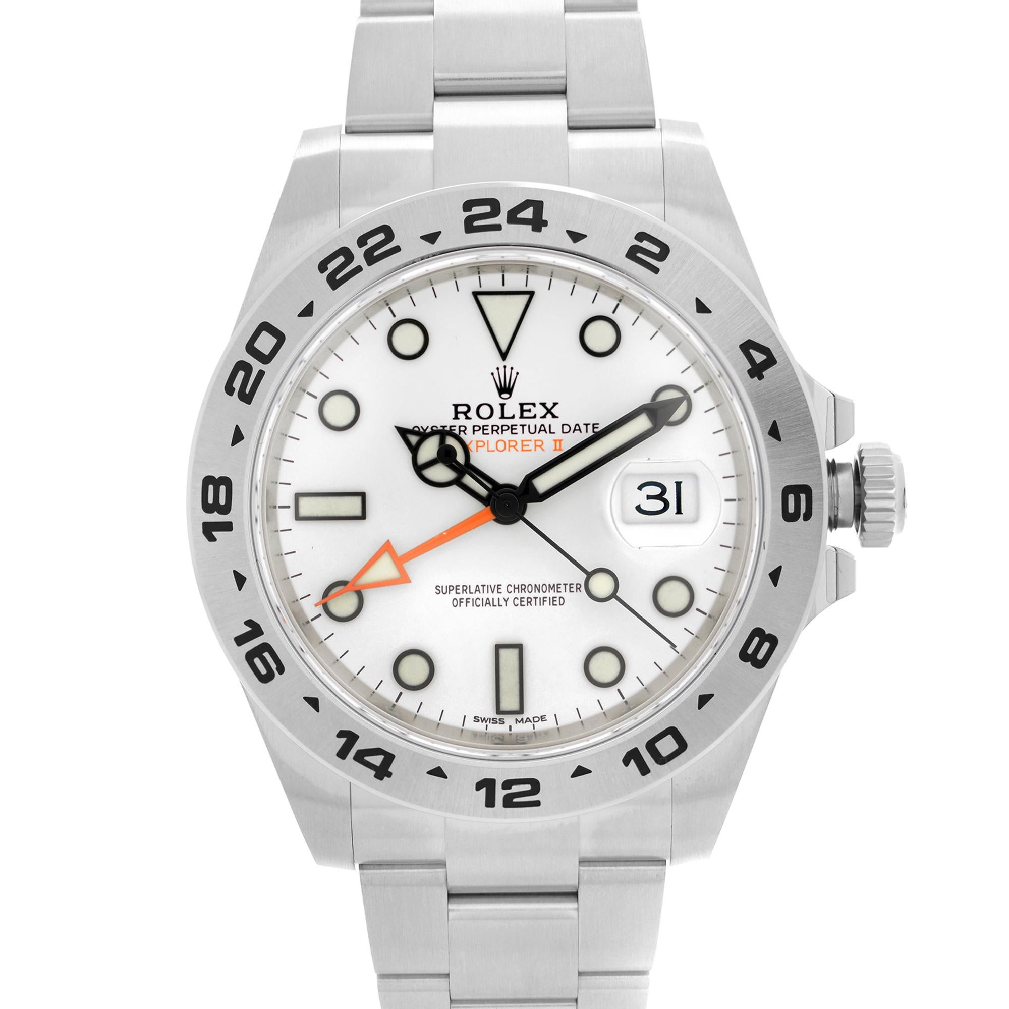 Modèle d'affichage Discontinué  Montre Homme Rolex Explorer II GMT en acier inoxydable cadran blanc automatique 216570. Boîte et papiers inclus

Détails :
Marque Rolex
Département Hommes
Numéro de modèle 216570
Pays/Région de fabrication :