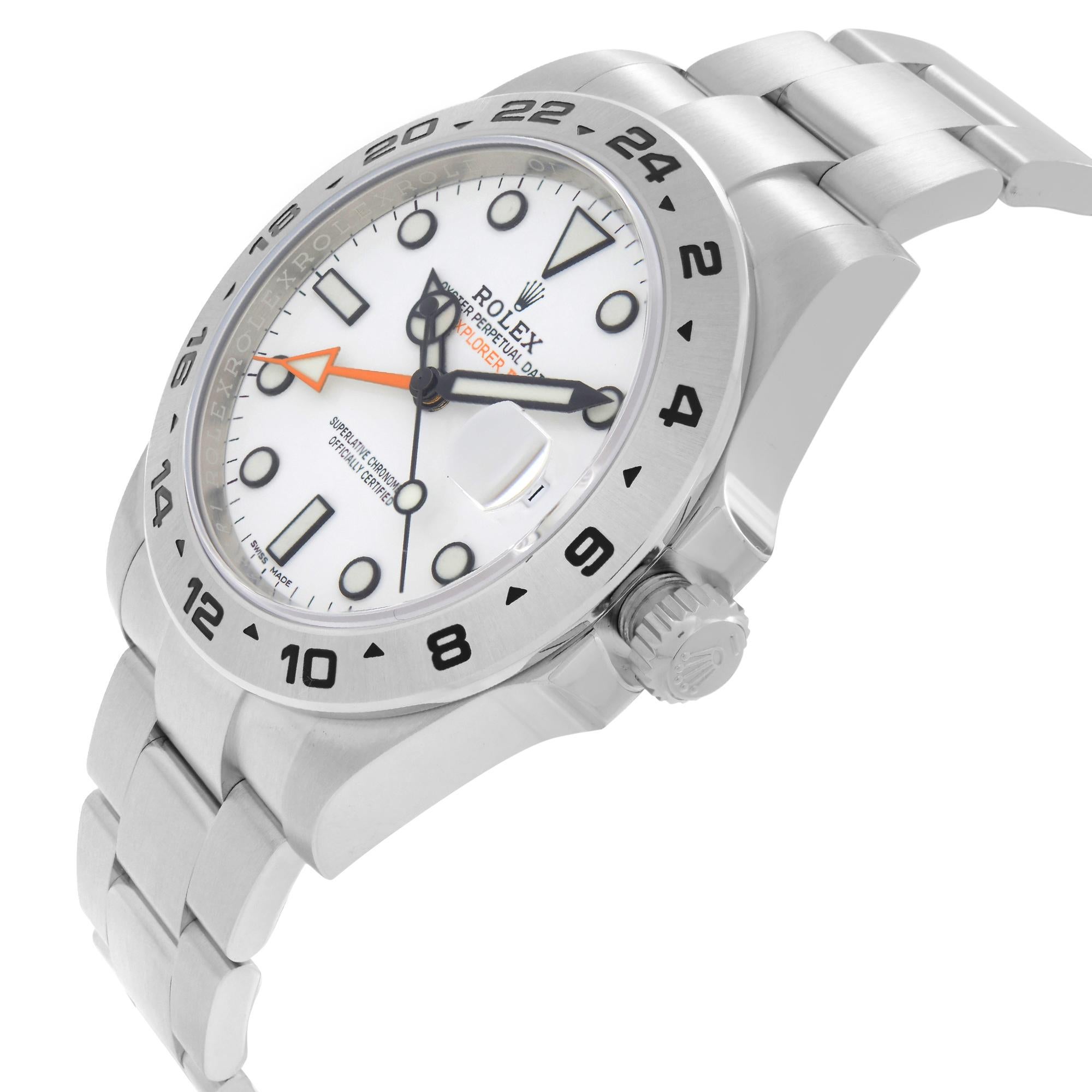 Rolex Montre Explorer II GMT automatique en acier inoxydable avec cadran blanc, pour hommes 216570 Neuf - En vente à New York, NY