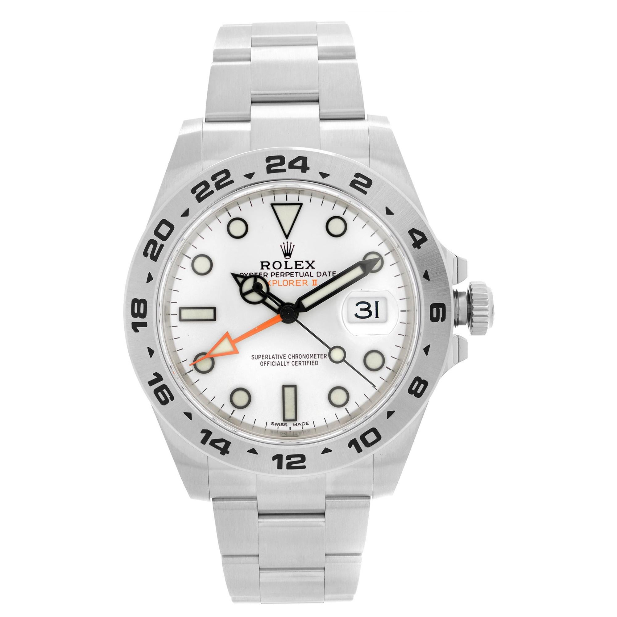 Rolex Montre Explorer II GMT automatique en acier inoxydable avec cadran blanc, pour hommes 216570 en vente