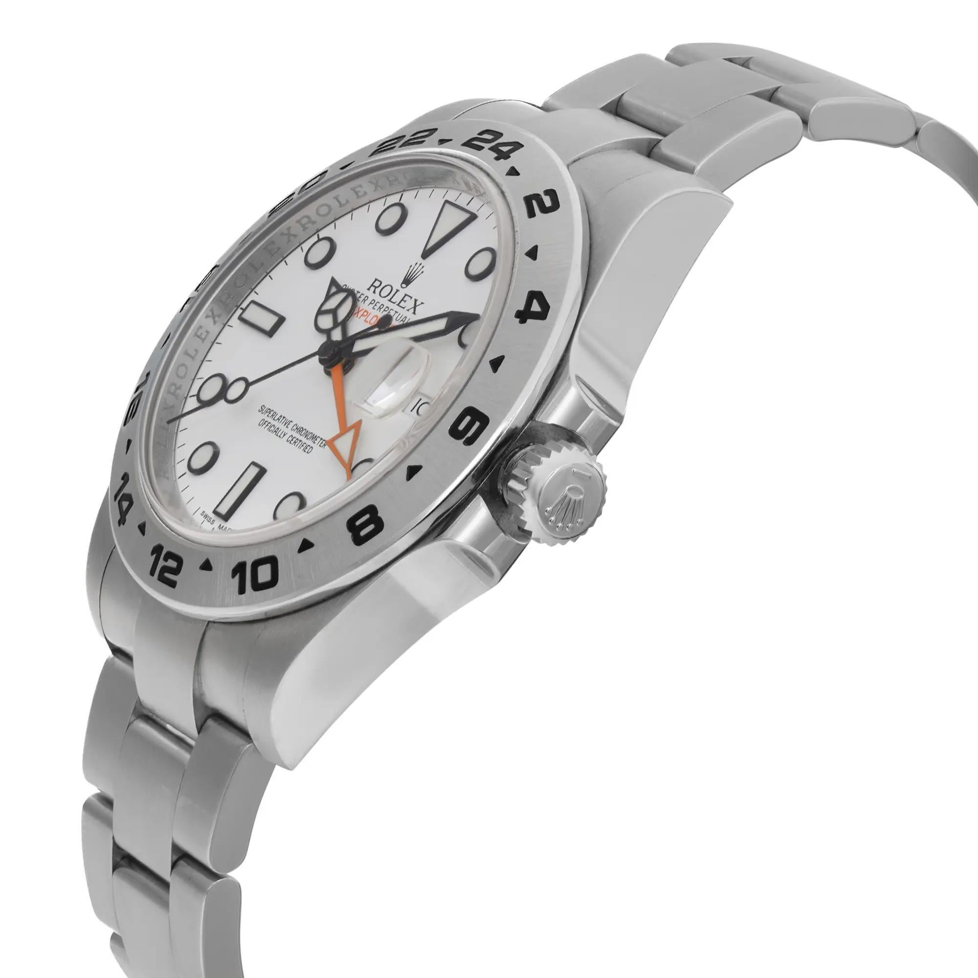 Rolex Explorer II GMT Stainless Steel White Dial Automatic Men's Watch 216570 In Good Condition For Sale In New York, NY