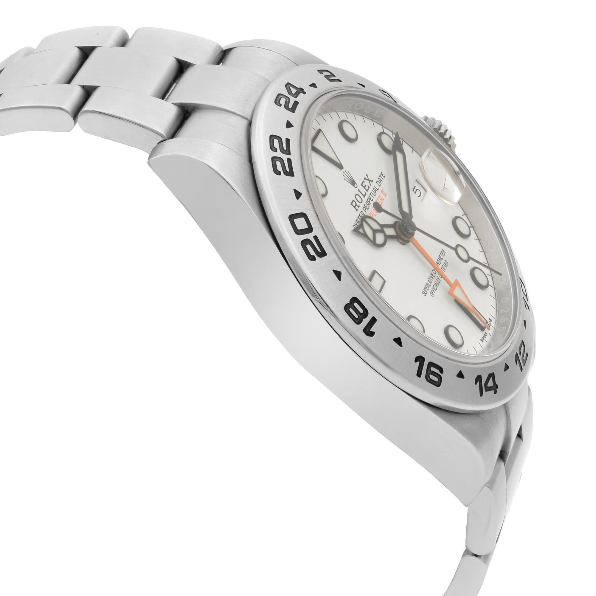 Rolex Explorer II GMT Edelstahl Weißes Zifferblatt Automatik-Herrenuhr 216570 im Zustand „Hervorragend“ im Angebot in New York, NY