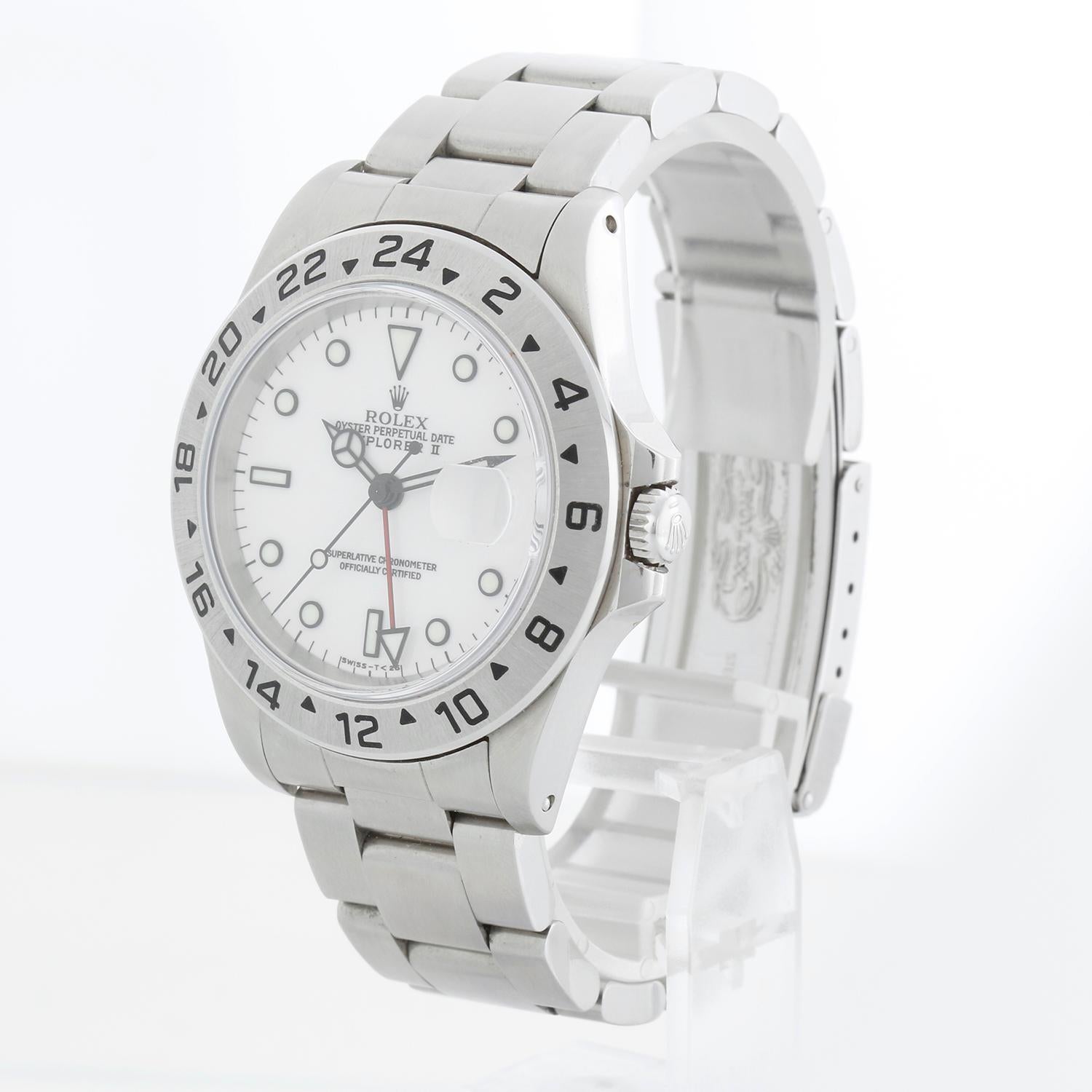 Reloj Rolex Explorer II de acero inoxidable para hombre 16570 - De cuerda automática, 31 rubíes, Quickset, cristal de zafiro, hora dual. Explorador II. Caja de acero inoxidable (40 mm de diámetro). Esfera blanca con marcadores luminosos. Brazalete