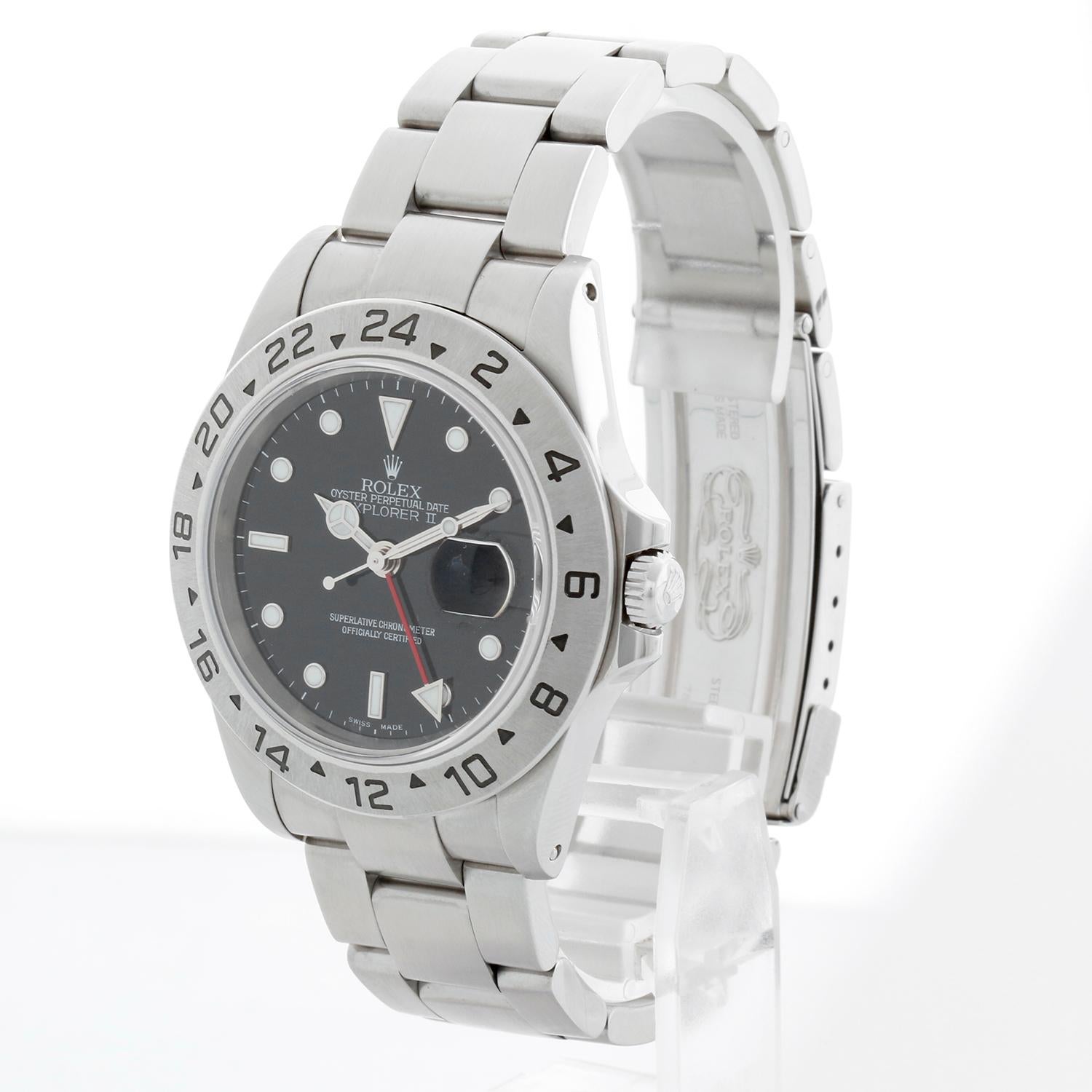 Rolex Explorer II Orologio da uomo in acciaio inossidabile 16570 - Carica automatica, 31 rubini, Quickset, vetro zaffiro, doppio fuso orario. Esploratore II. Cassa in acciaio inossidabile (diametro 40 mm) con lunetta 24 ore. Quadrante nero con