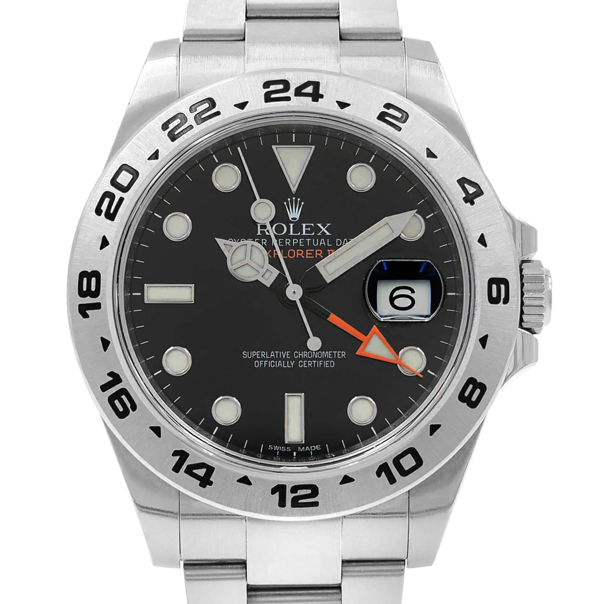 Pre owned Rolex Explorer II GMT Stainless Steel White Dial Automatic Men's Watch 216570. 2018 Card. This Beautiful Timepiece Features: Stainless Steel Case with a Stainless Steel Oyster Flat 3-Piece Link Bracelet, Fixed Stainless Steel Bezel, Black