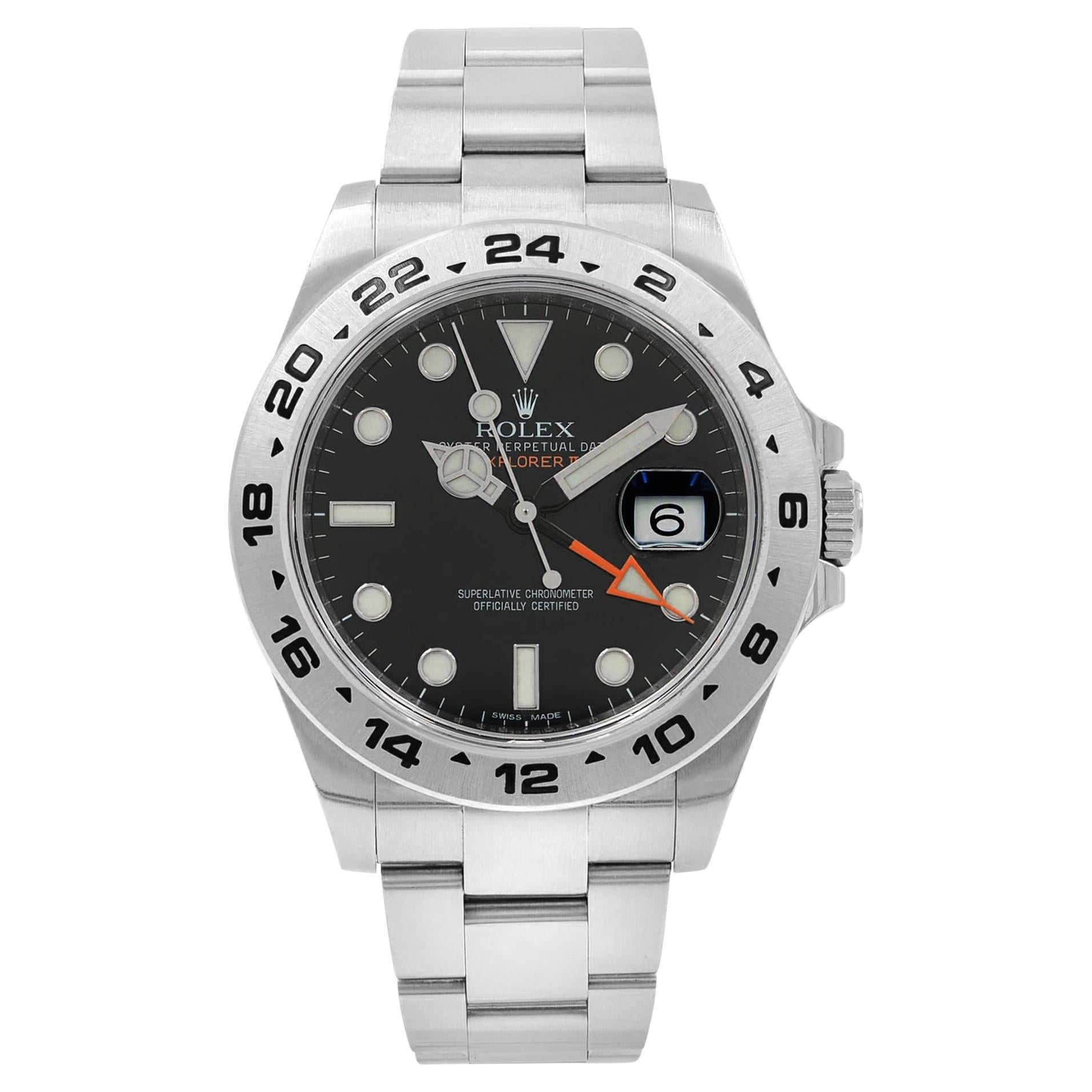 Rolex Explorer II Steel GMT Orange Hand Black Dial Automatic Men Watch 216570