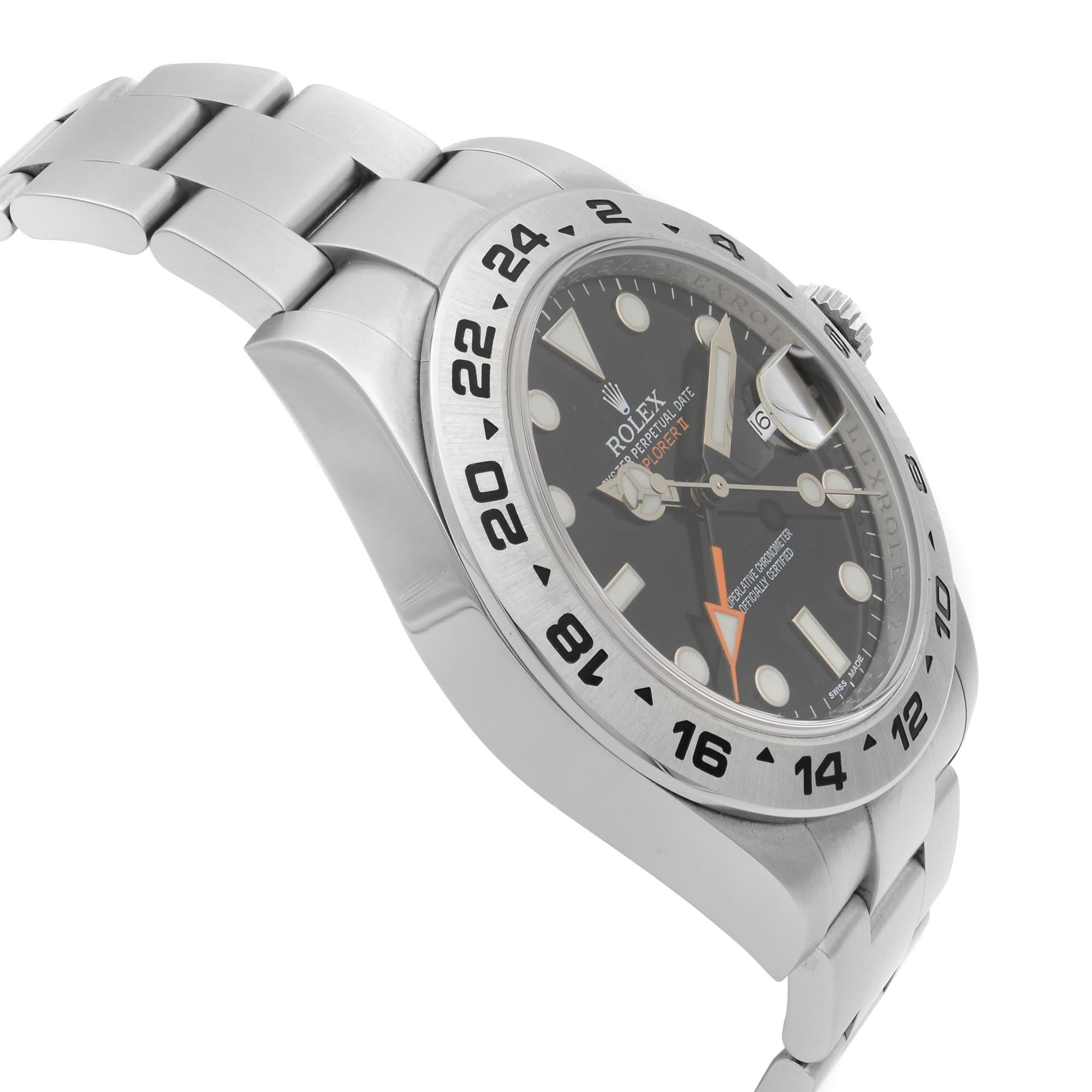 Rolex Explorer II Steel GMT Orange Hand Black Dial Automatic Men's Watch 216570 In Excellent Condition In New York, NY