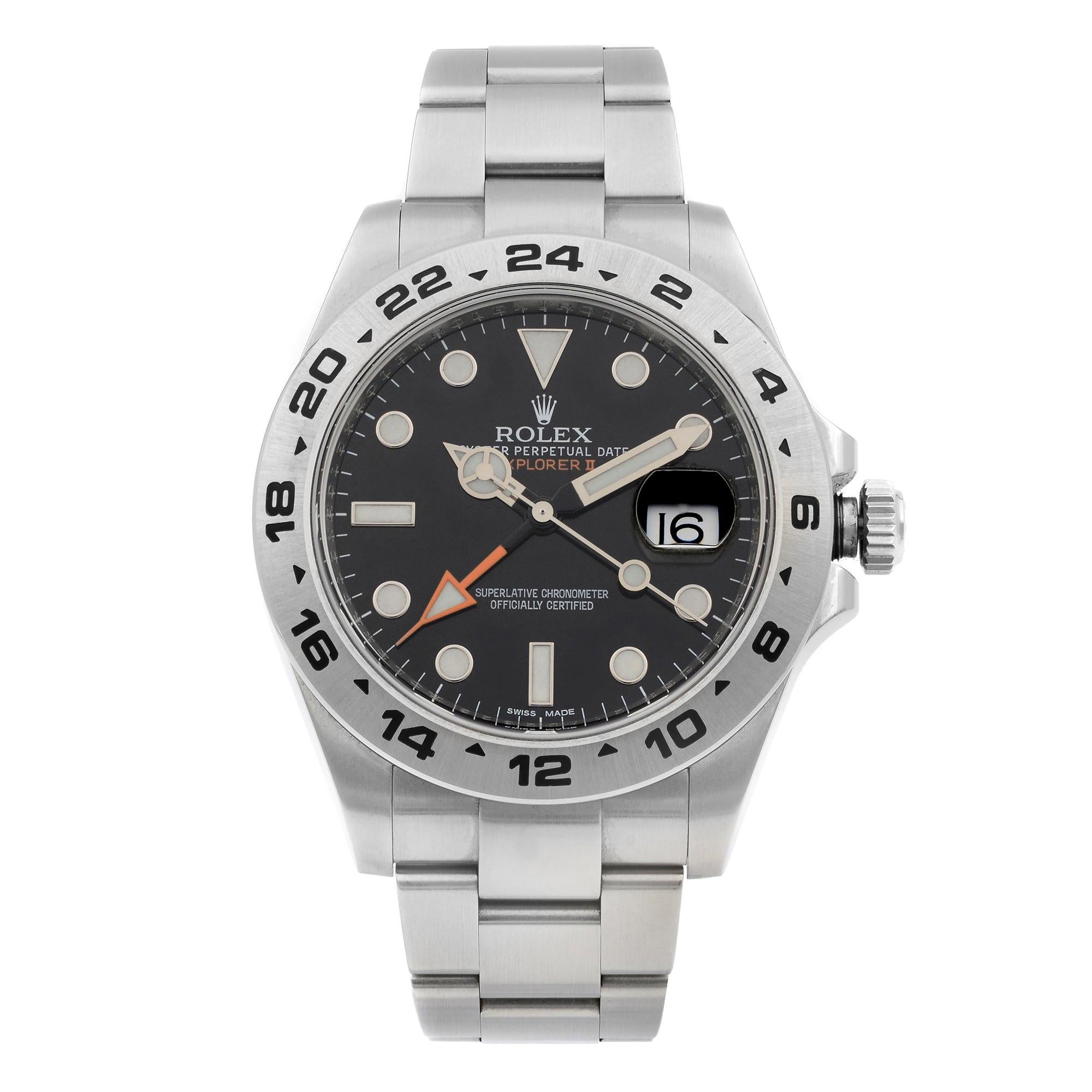 Rolex Explorer II Steel GMT Orange Hand Black Dial Automatic Men's Watch 216570