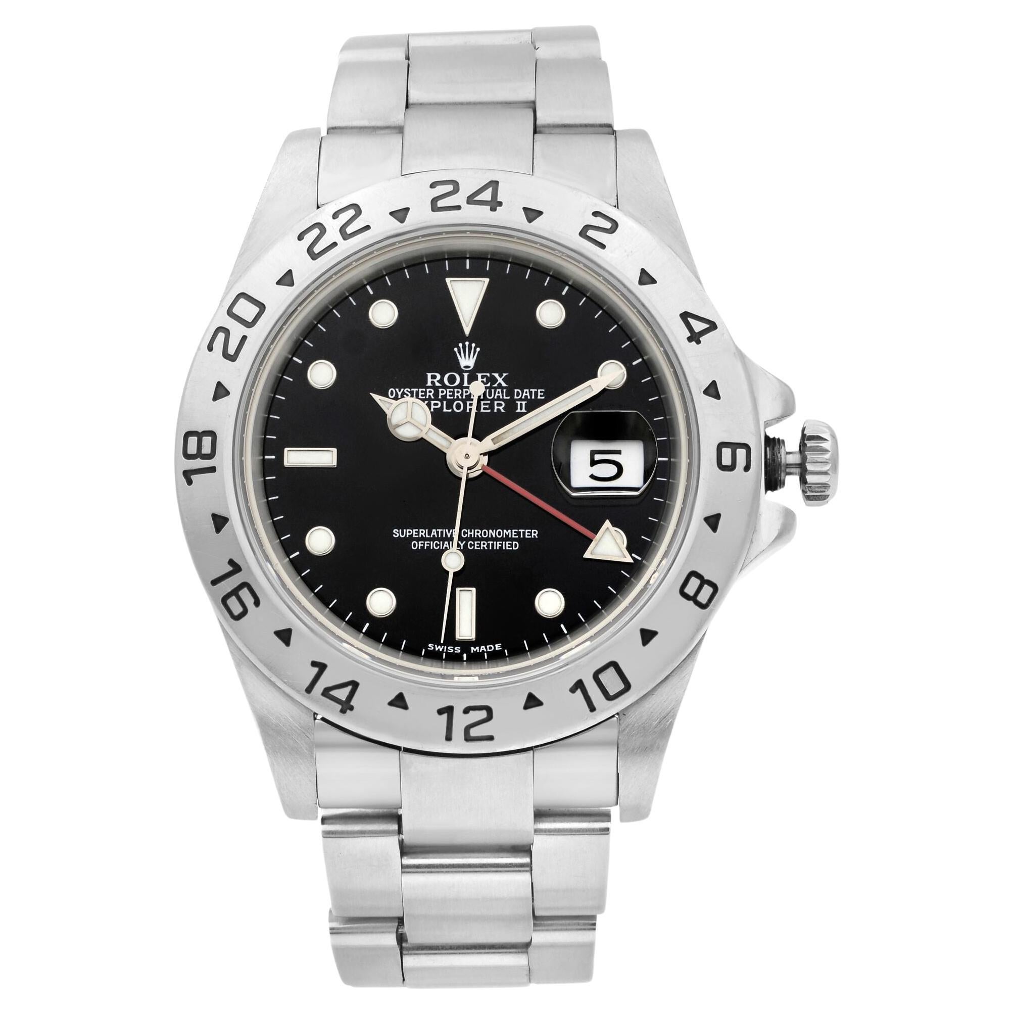 Rolex Explorer II Steel No Holes Case GMT Automatic Mens Watch 16570 For Sale