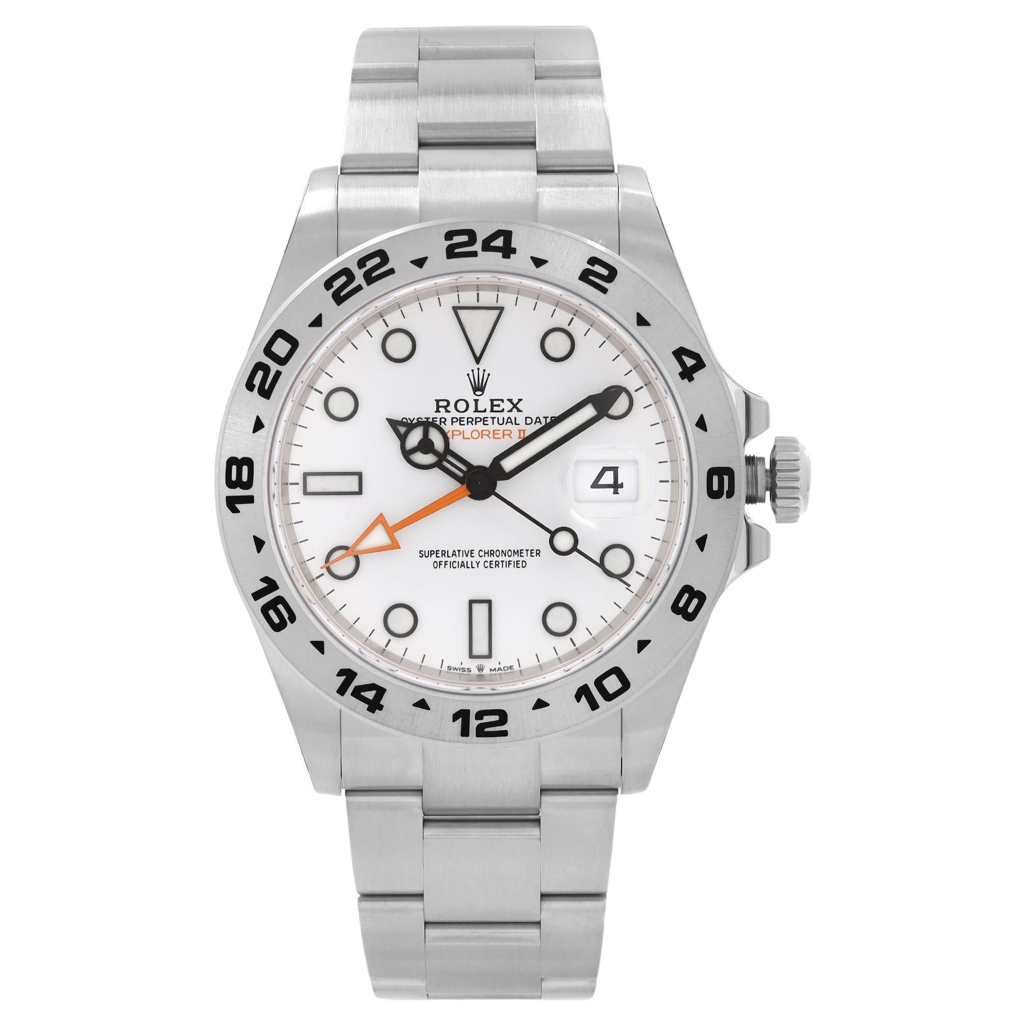 Rolex Explorer II en acier orange avec cadran blanc à la main, automatique pour hommes 226570