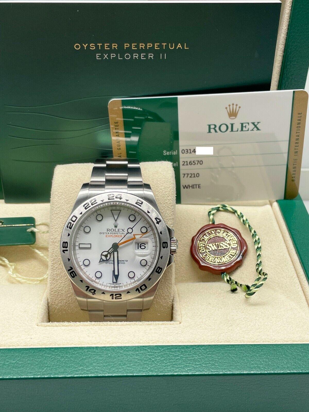 Men's Rolex Explorer II White Dial 216570 Stainless Steel Box Paper For Sale
