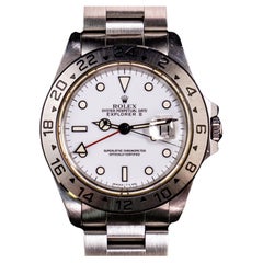 Retro Rolex Explorer II White Dial Creamy 16570 Steel Automatic Watch 1995