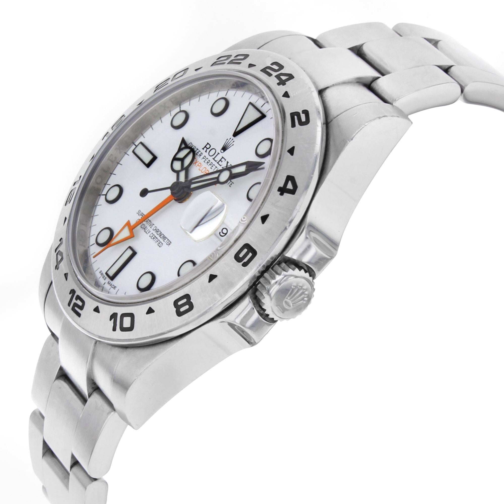 Rolex Explorer II White Dial GMT Stainless Steel Automatic Mens Watch 216570 In Excellent Condition For Sale In New York, NY