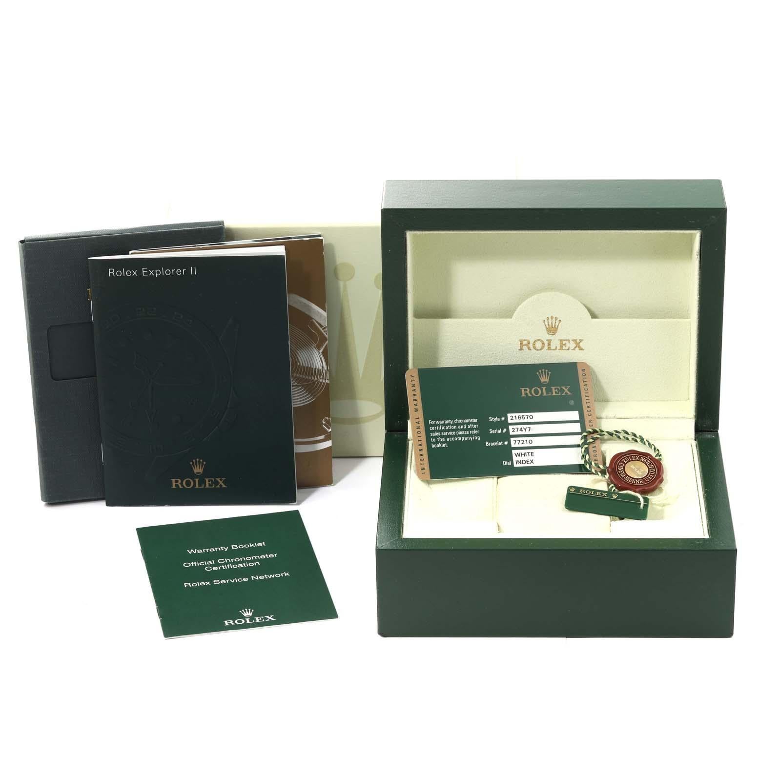 Rolex Explorer II Weißes Zifferblatt Orange Hand Stahl Herrenuhr 216570 Box Card im Angebot 9