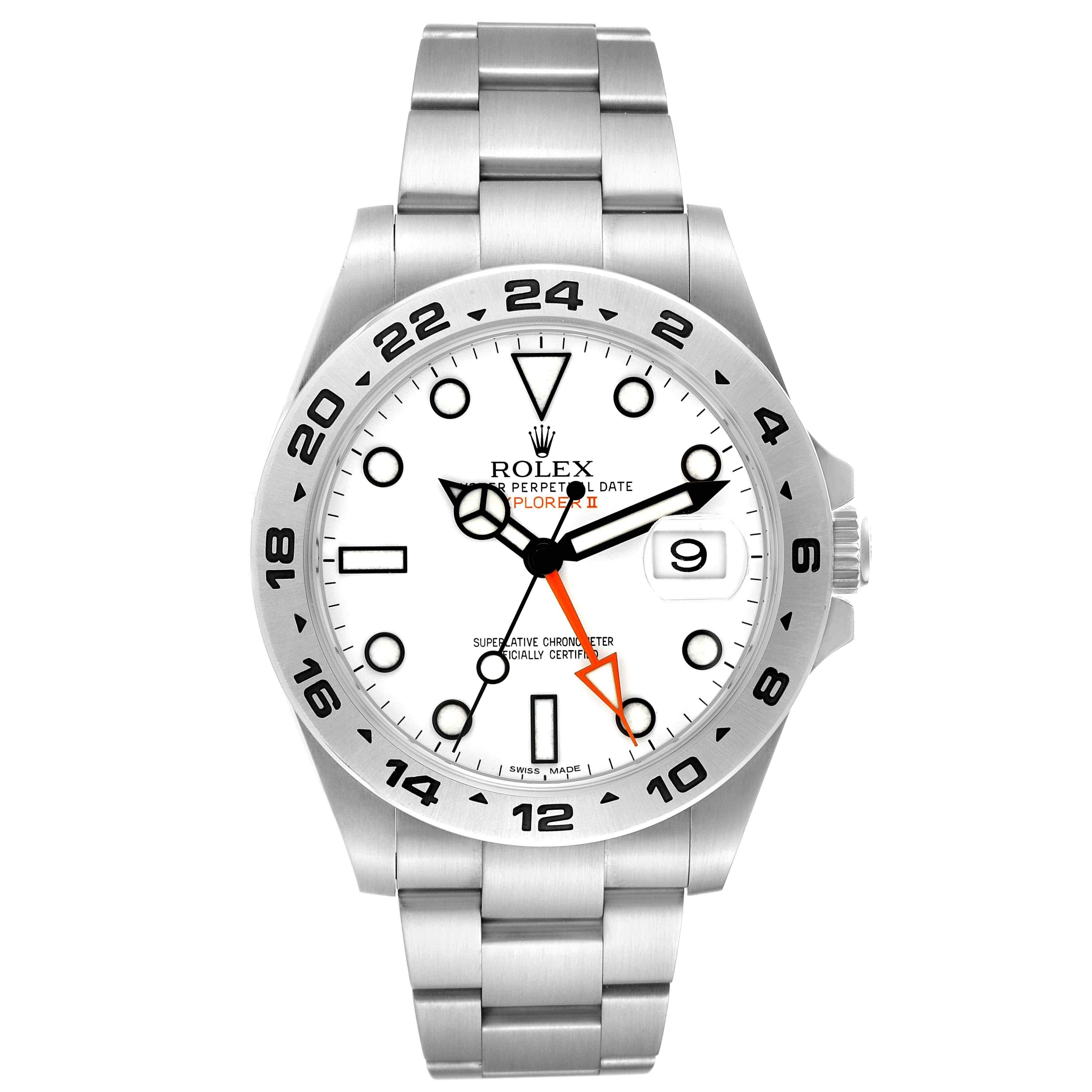 Men's Rolex Explorer II White Dial Orange Hand Steel Mens Watch 216570 Box Card