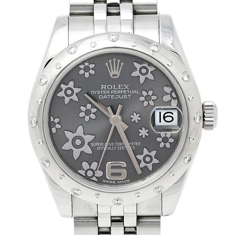 Contemporary Rolex Floral 18K White Gold Stainless Steel Datejust  Women's Wristwatch 31 mm