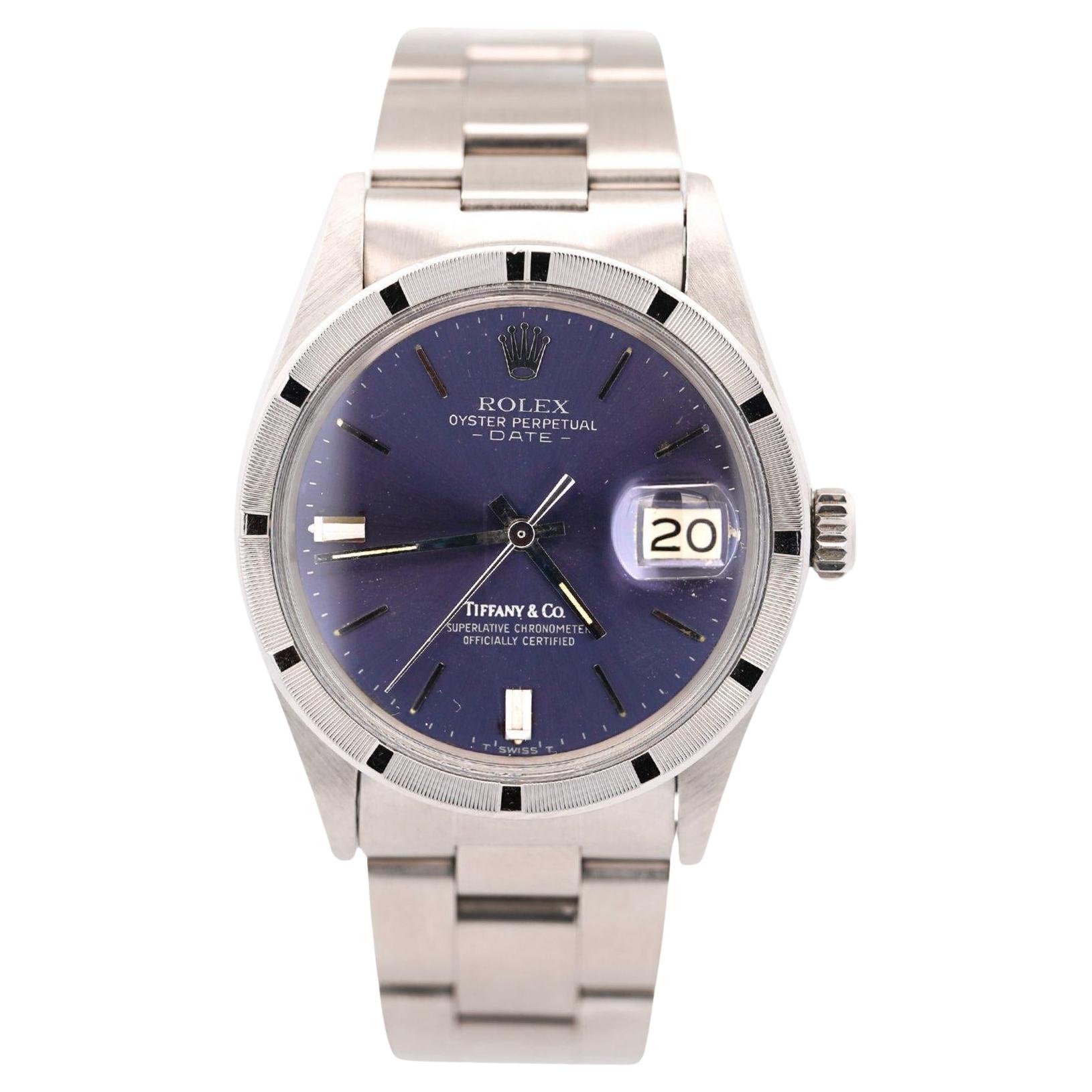 Rolex for Tiffany 
Co. Oyster Perpetual Date 15210 Orologio con quadrante blu scuro in vendita