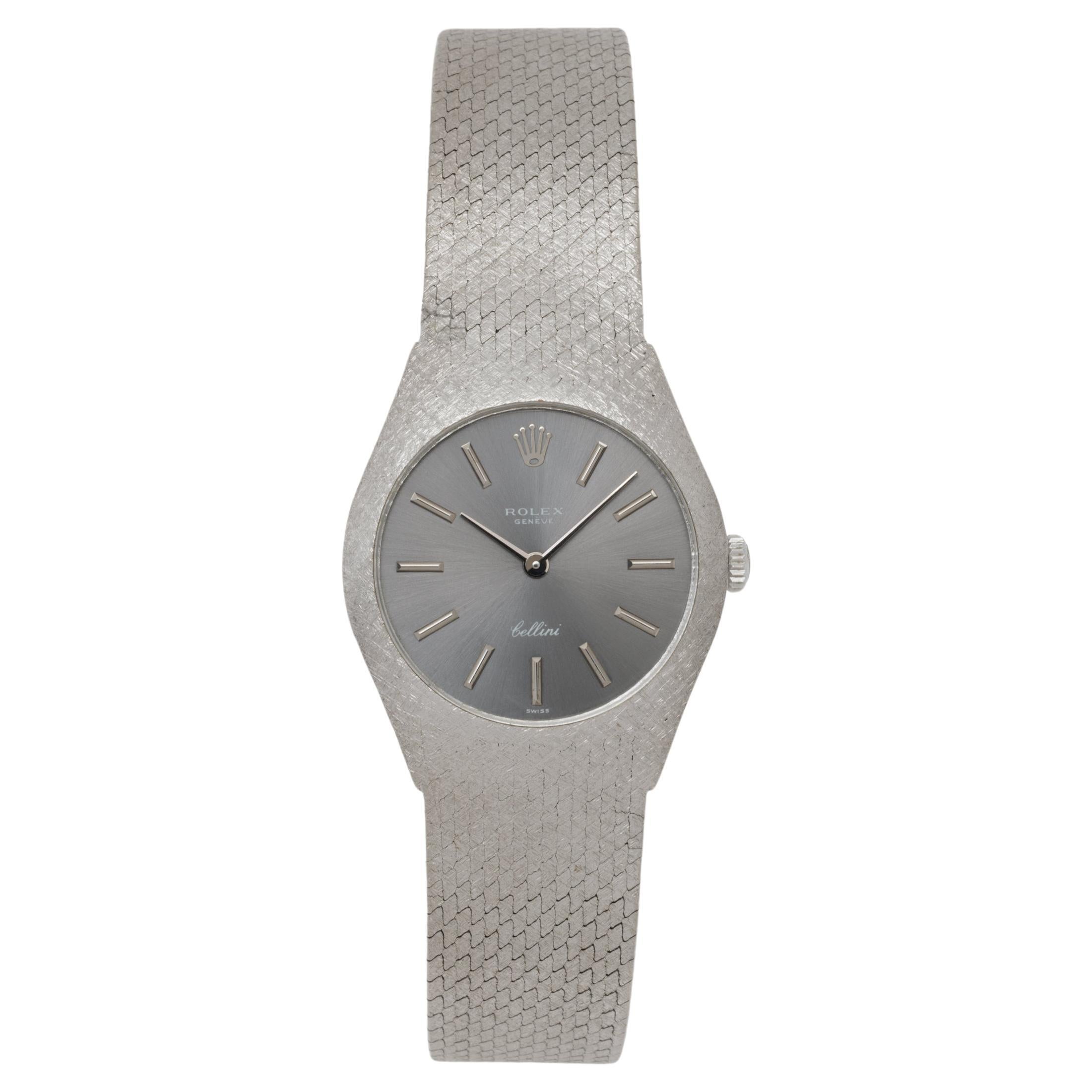 Rolex Cellini vintage Caja de oro blanco de 18 quilates y brazalete de plata dorada