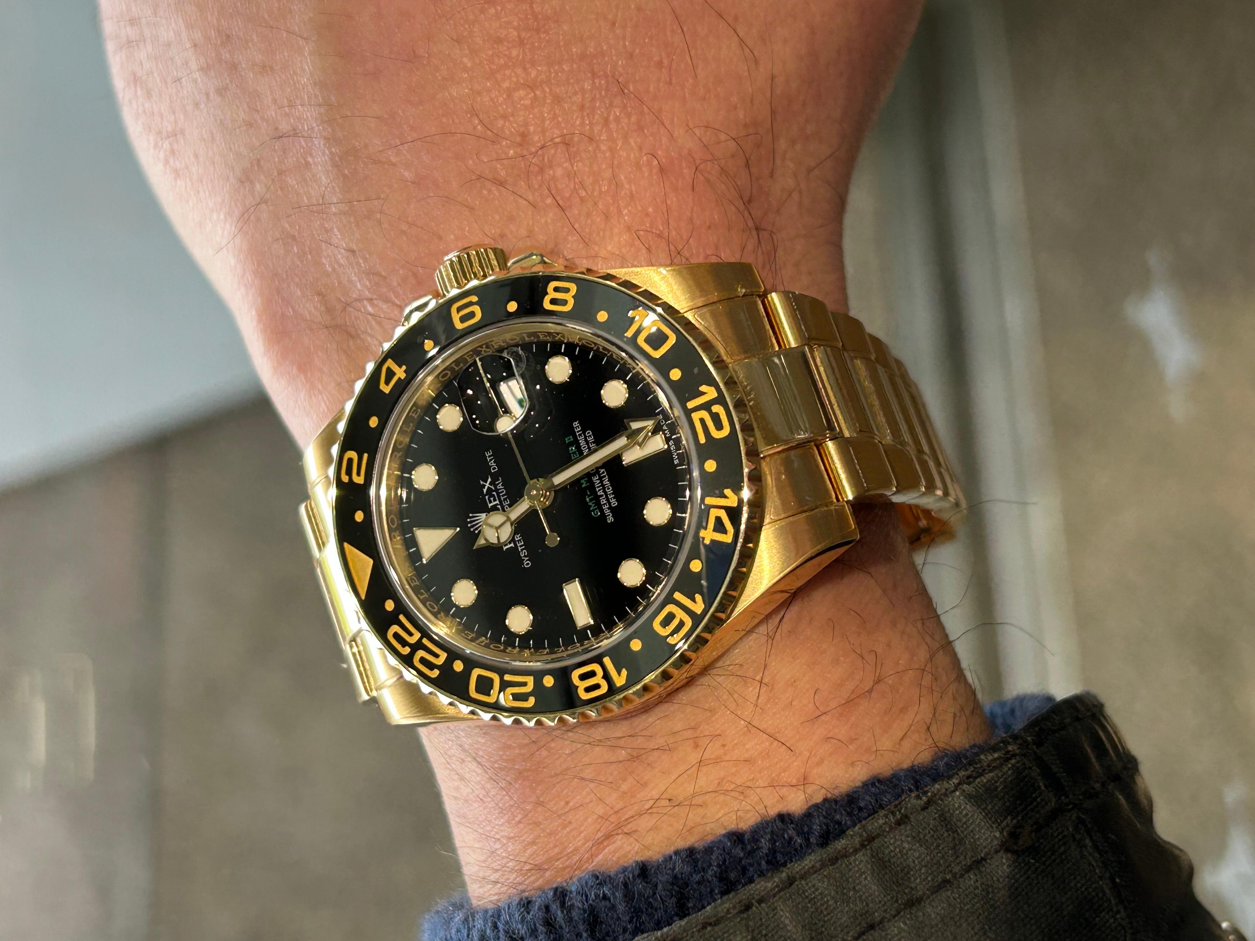 Rolex GMT Master 11 Ref 116718LN Wristwatch, 44mm Yellow Gold Case, B&P's.... For Sale 1