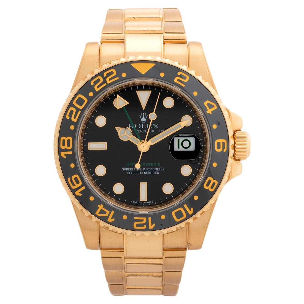 Rolex GMT Master 11 Ref 116718LN Wristwatch, 44mm Yellow Gold Case, B&P's.... For Sale