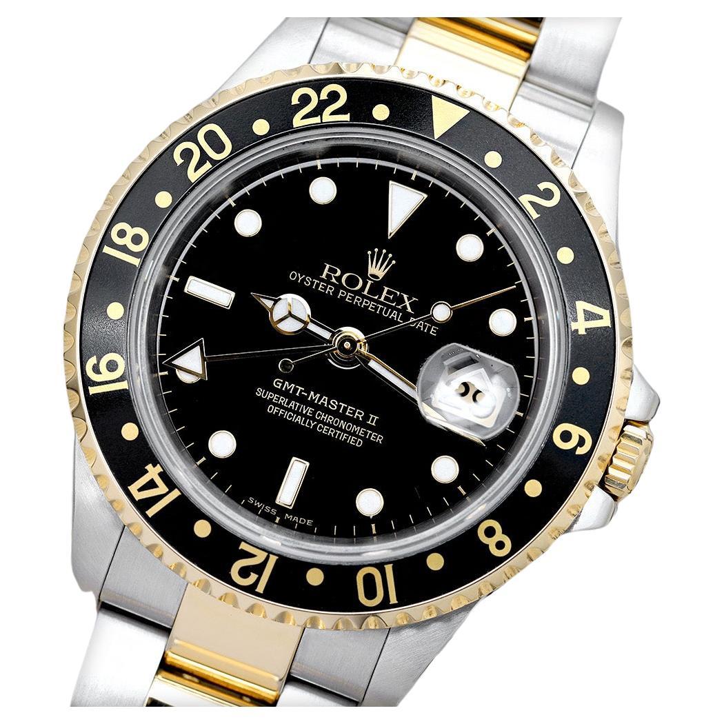 Rolex GMT-Master 16713 Stainless Steel and Yellow Gold Watch with Black Dial  For Sale