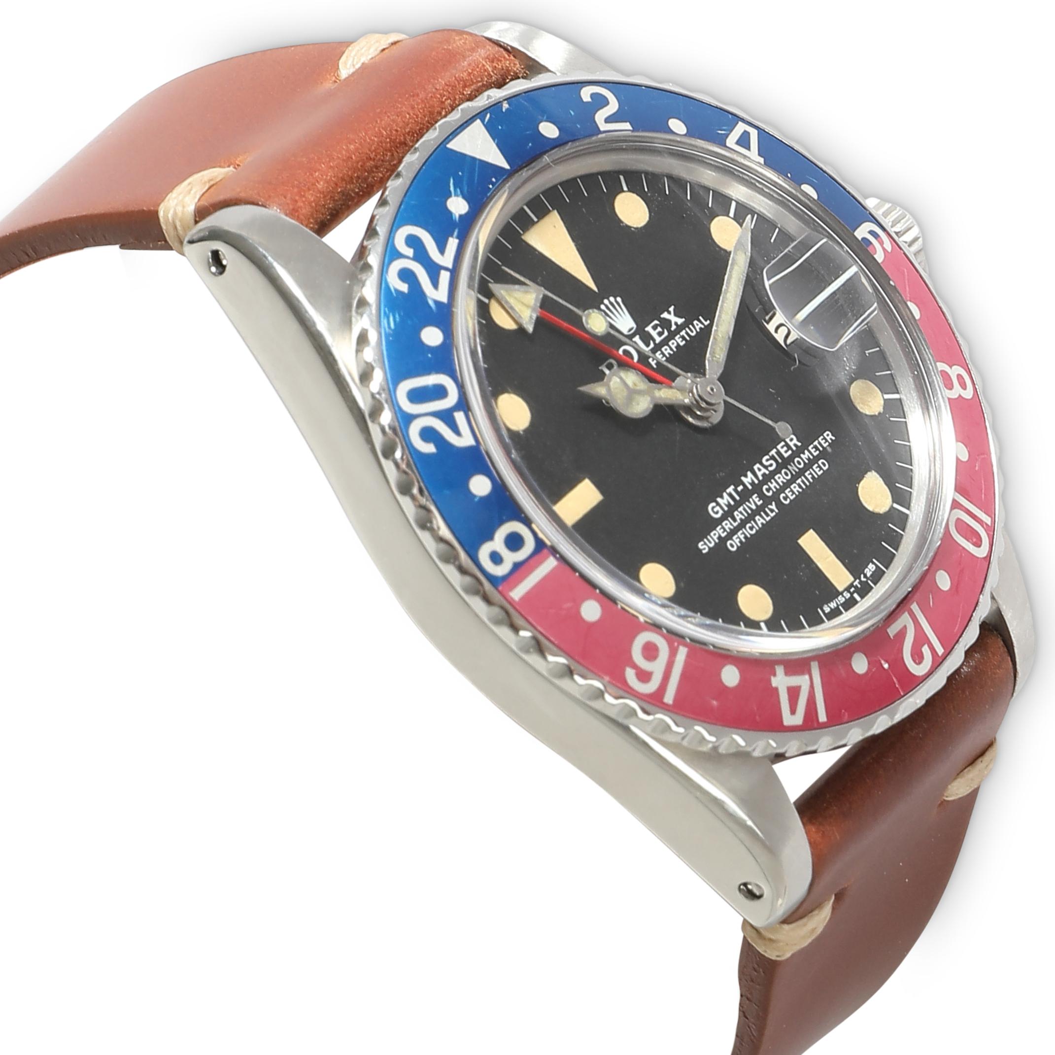 Montre pour homme Rolex GMT-Master 1675 en  Acier inoxydable

SKU : 138443

DÉTAILS PRIMAIRES
Marque : Rolex
Modèle : GMT-Master
Pays d'origine : Suisse
Type de mouvement : Mécanique : Automatique/Kinétique
Année de fabrication : 1971
Année de