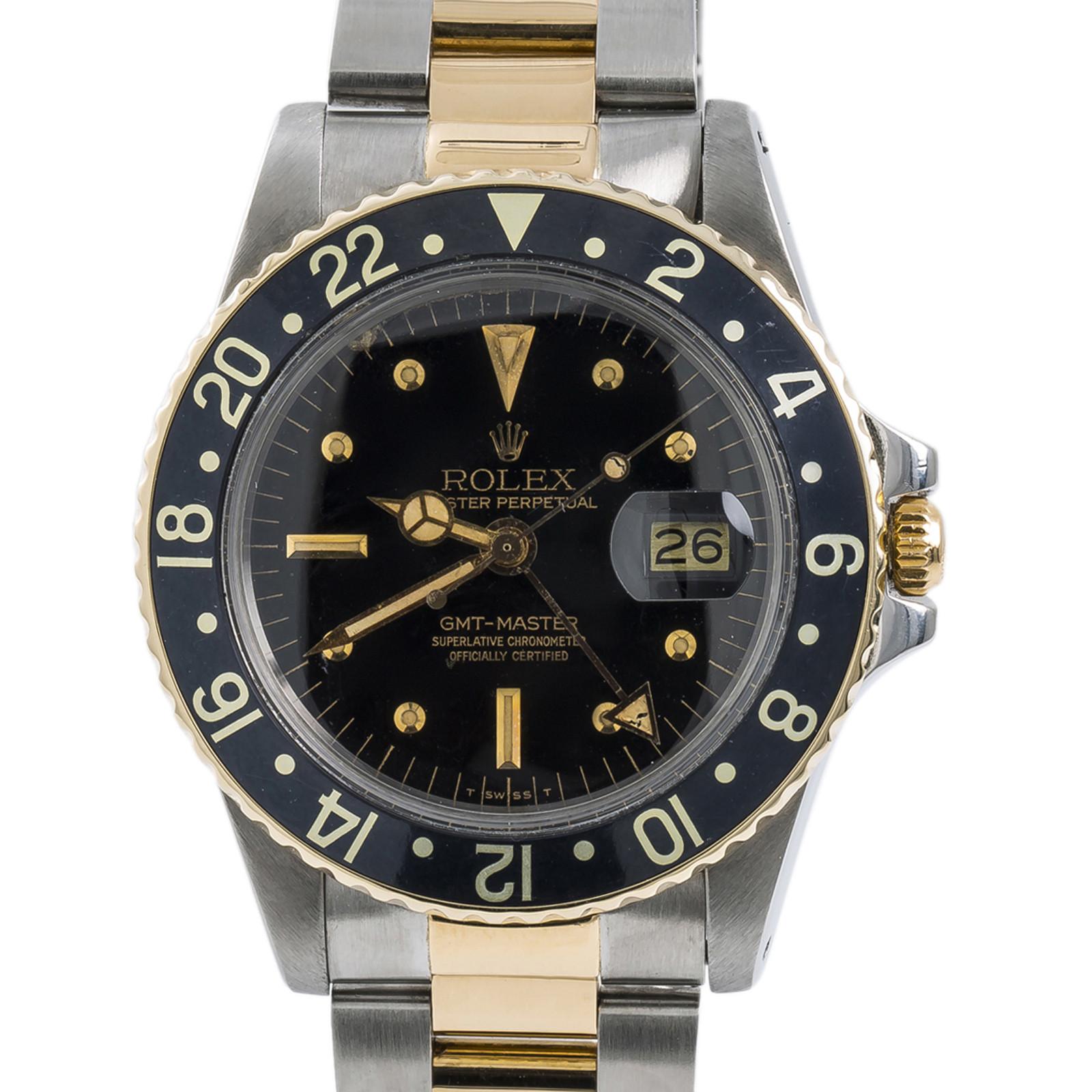 Rolex GMT-Master 1675 Nipple Dial Men's Automatic Vintage Watch Two Tone In Excellent Condition For Sale In Miami, FL