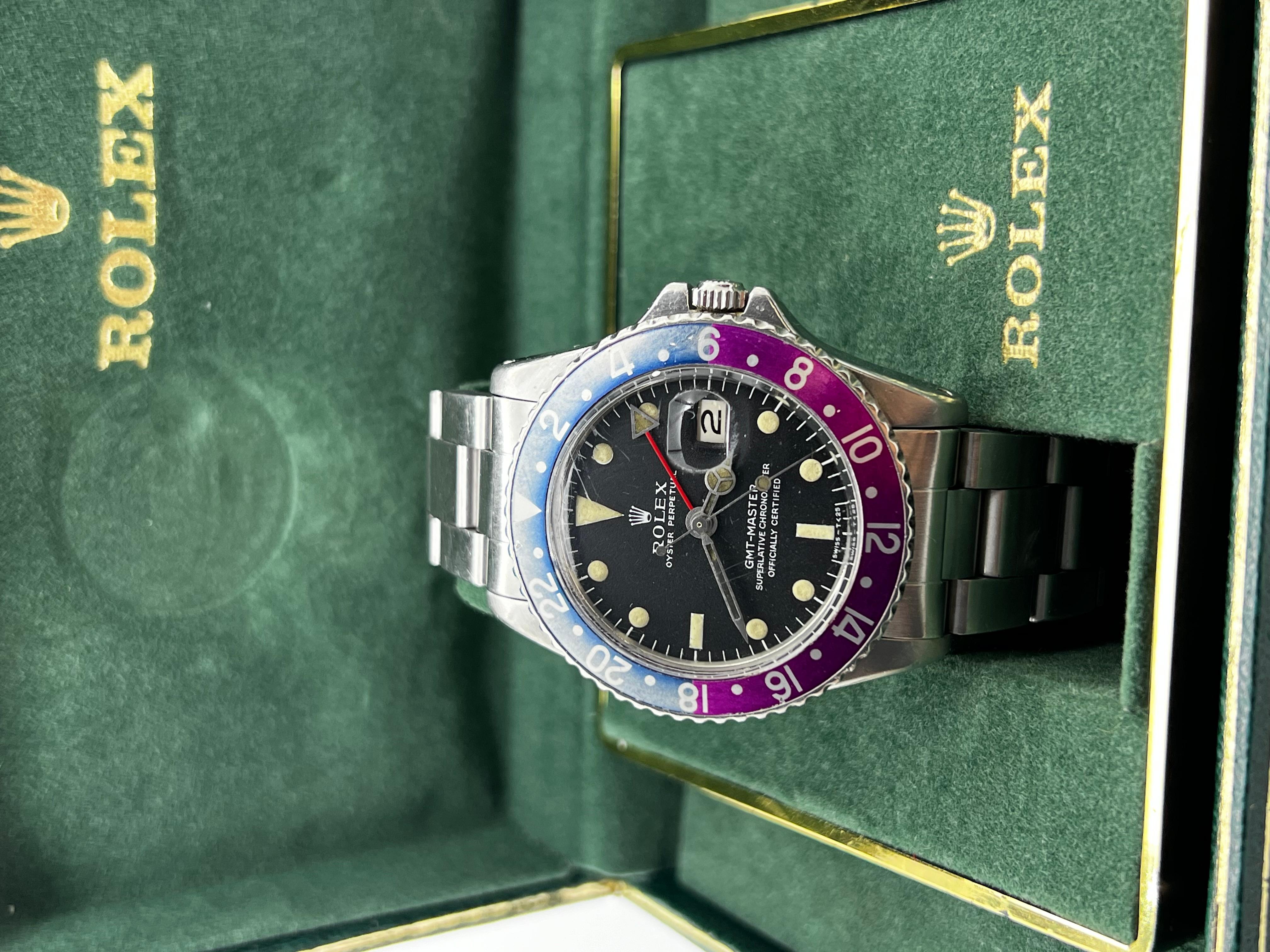 Rolex GMT MASTER 1675 Pepsi fuchsia lunette longue E en acier inoxydable 1968 7