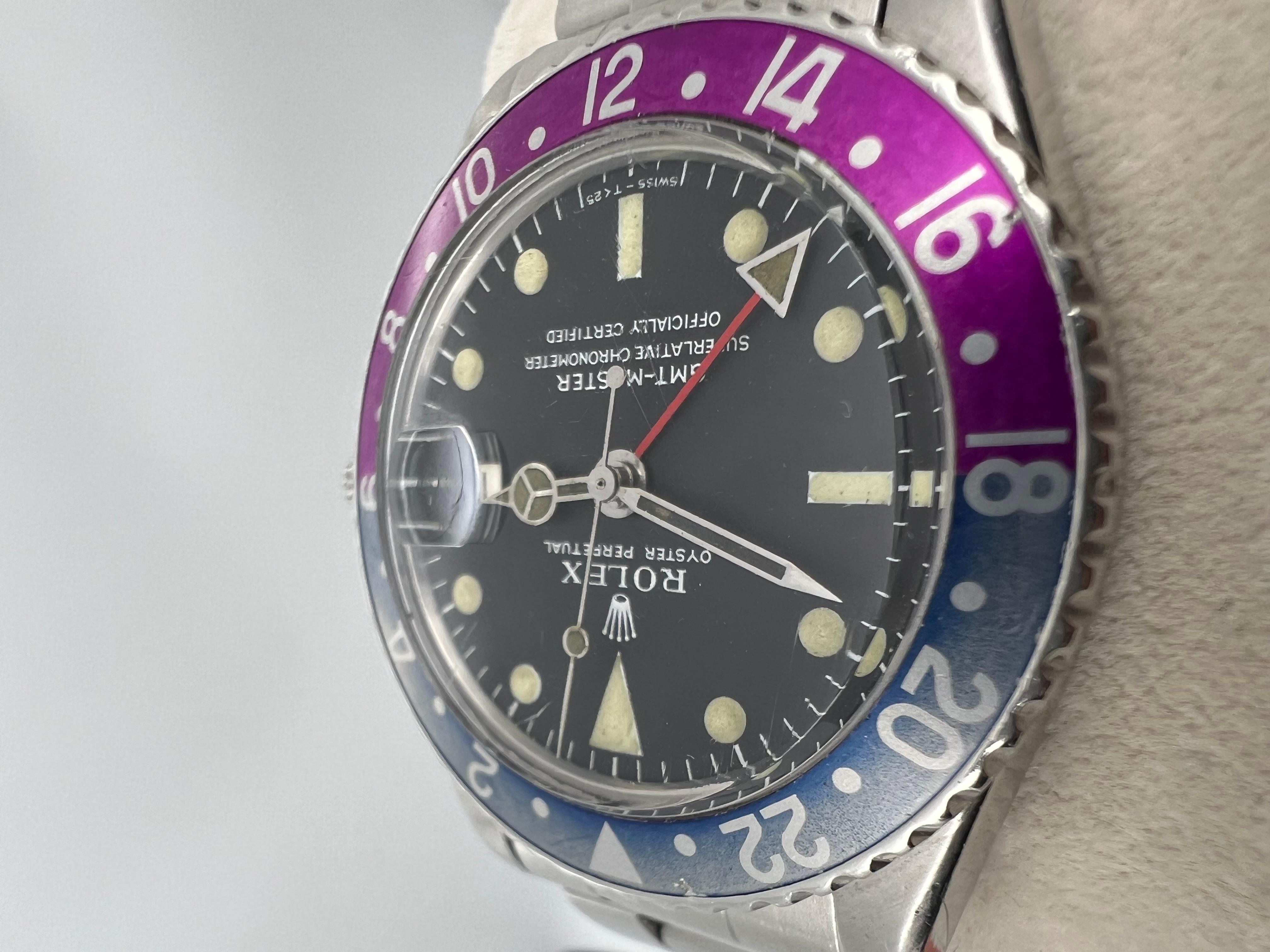 Rolex GMT MASTER 1675 Pepsi fuchsia lunette longue E en acier inoxydable 1968 3
