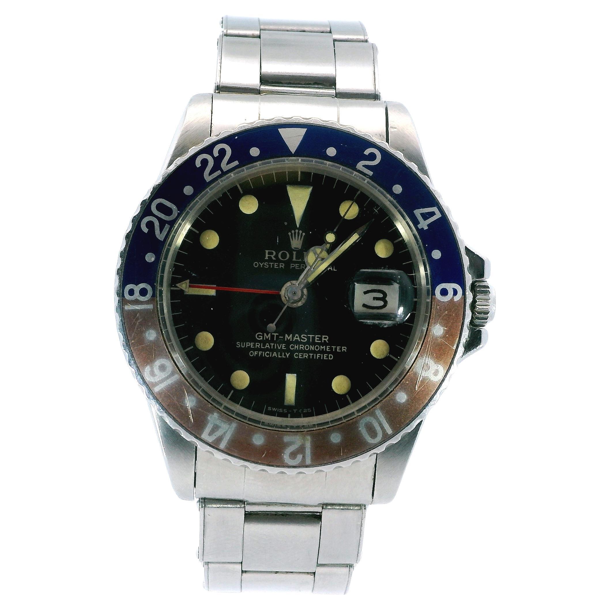 Rolex GMT-Master 1675 Pépsi avec cadran doré et cadran Rivet 6636 Bracelet vintage
