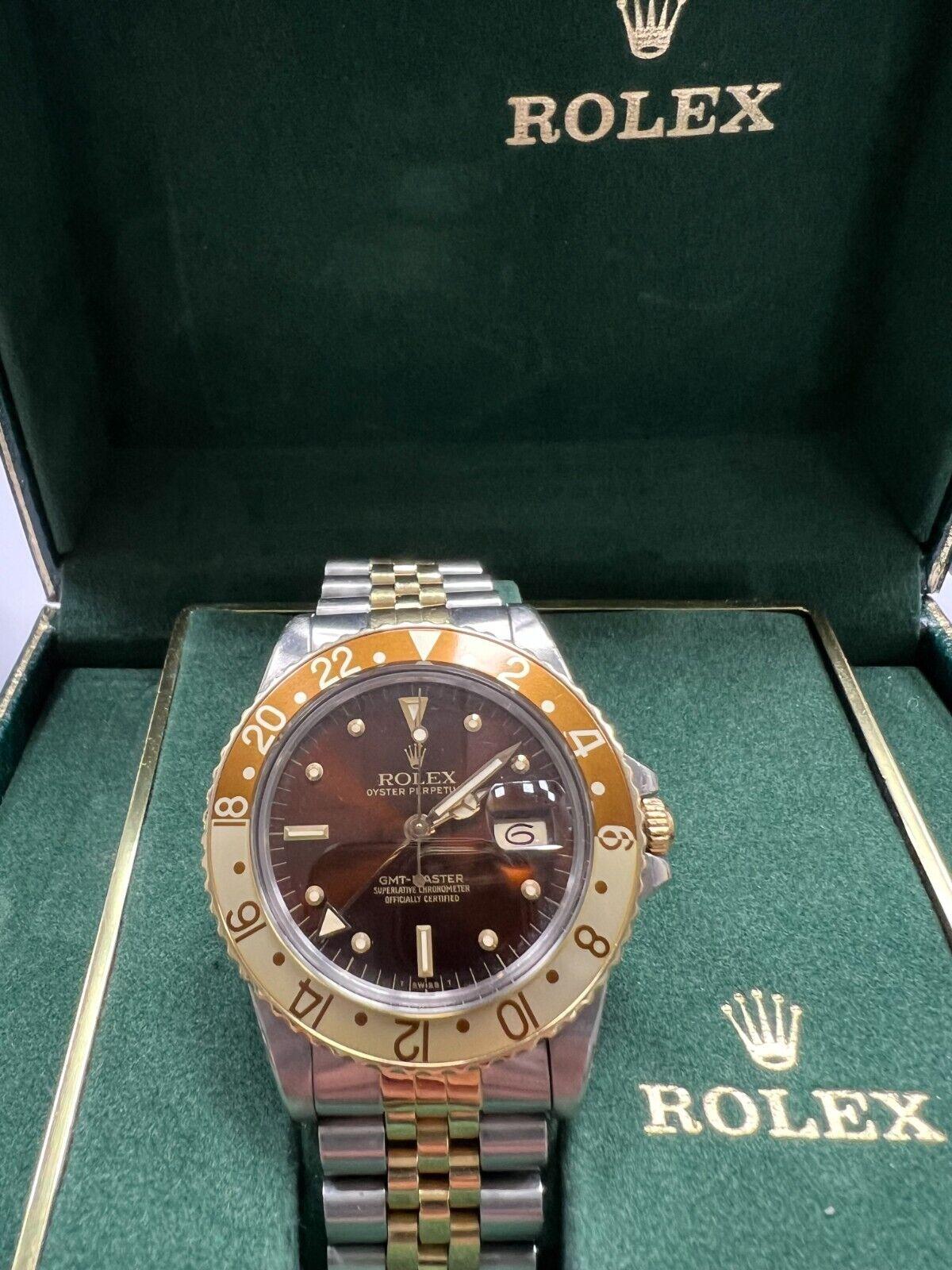 Rolex GMT Master 16753 Root Beer Nipple Dial 18K Gold Steel Box Unpolished For Sale 1