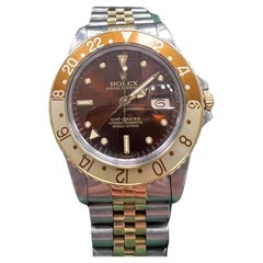 Retro Rolex GMT Master 16753 Root Beer Nipple Dial 18K Gold Steel Box Unpolished