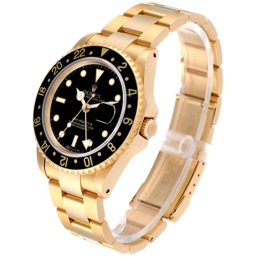 Rolex GMT Master 18K Gelbgold Schwarzes Zifferblatt Herrenuhr 16718 Box Service Karte im Angebot 1